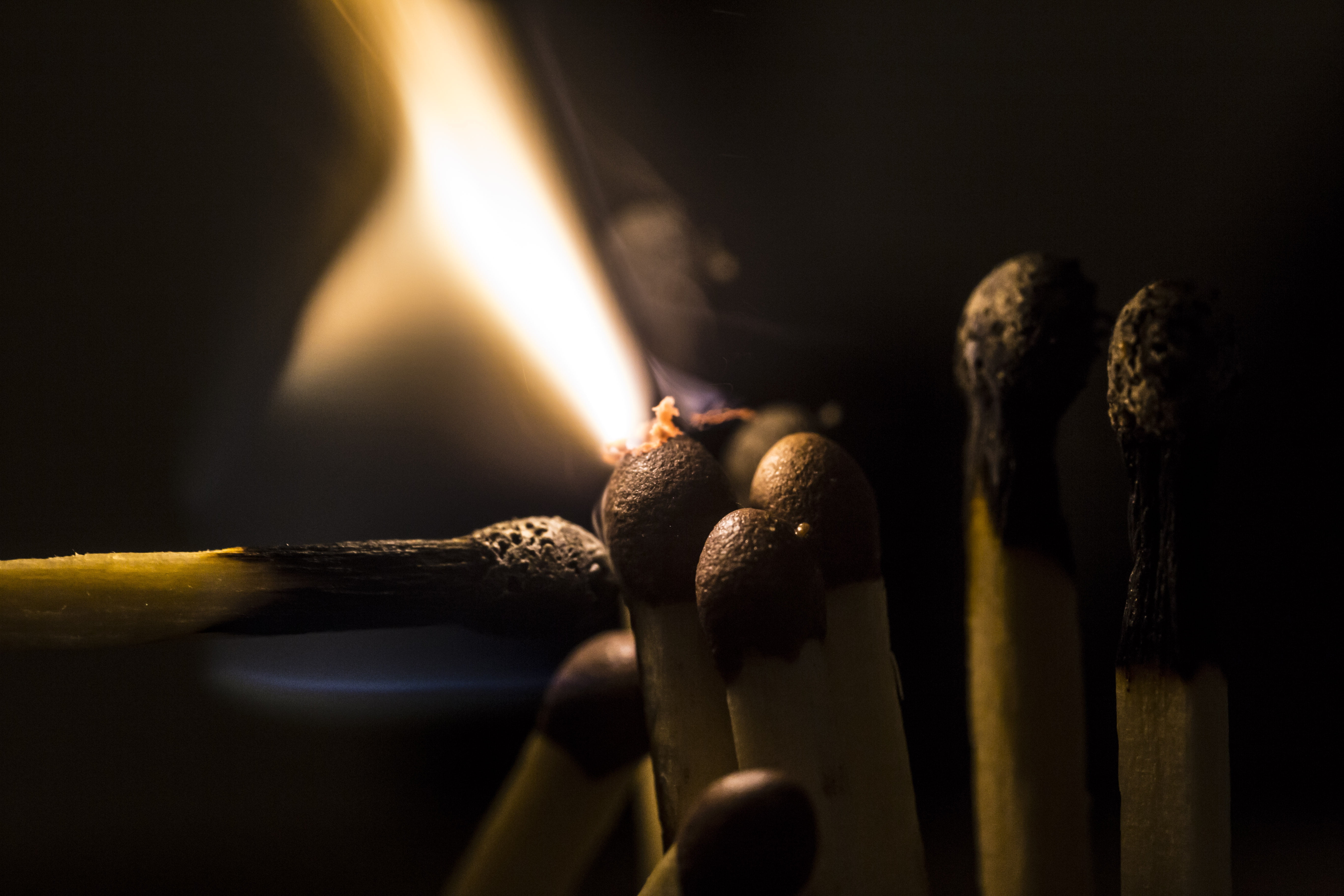 illuminated, burnt, sulfur, burning, wood - material, black background, 5K, focus on foreground, studio shot, close-up, indoors, smoke - physical structure, HD Wallpaper