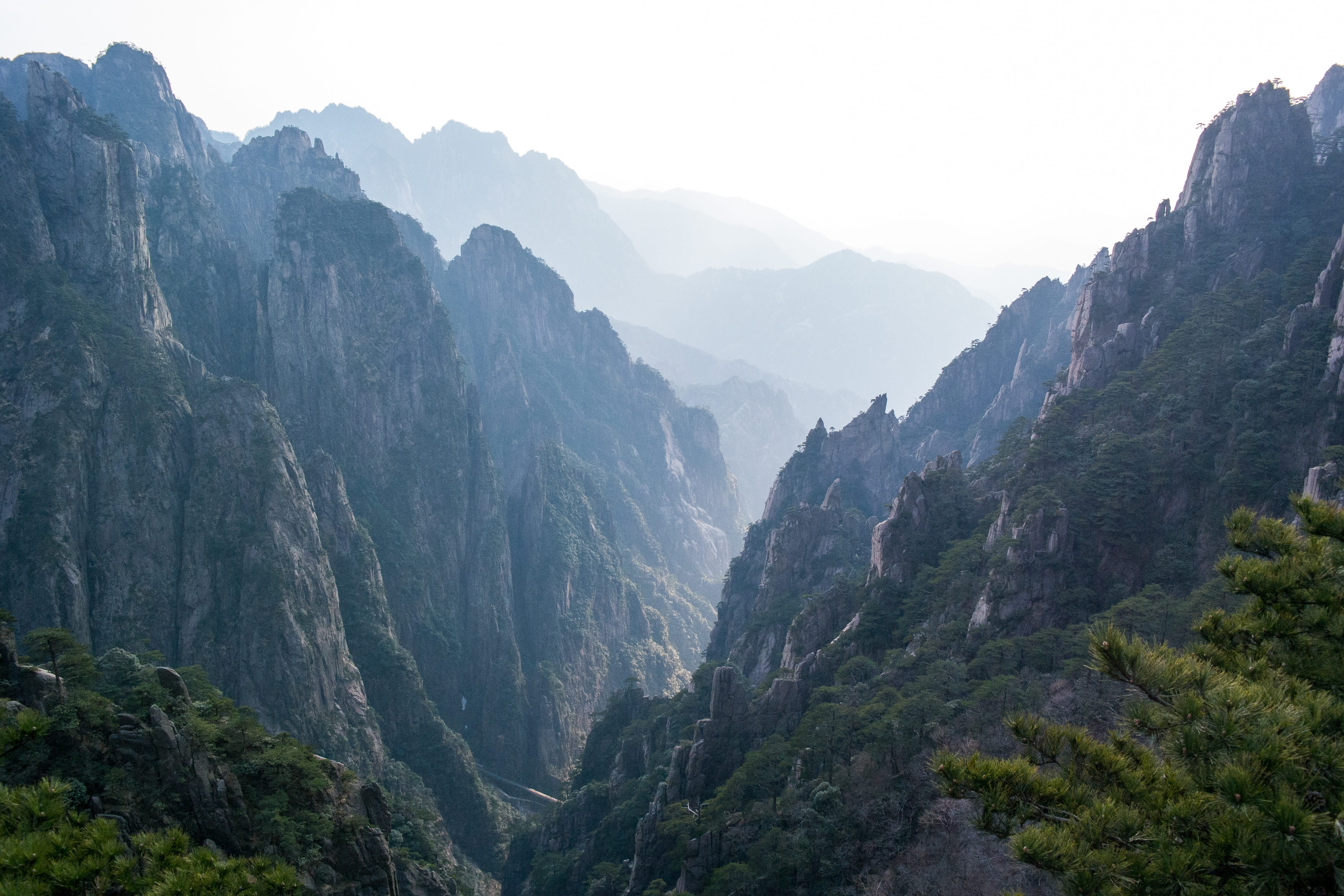land, 2K, sky, tranquil scene, tree, non-urban scene, peoples republic of china, environment, cliff, plant, top, mountain peak, travel, tranquility, Sulfuric Acid, HD Wallpaper