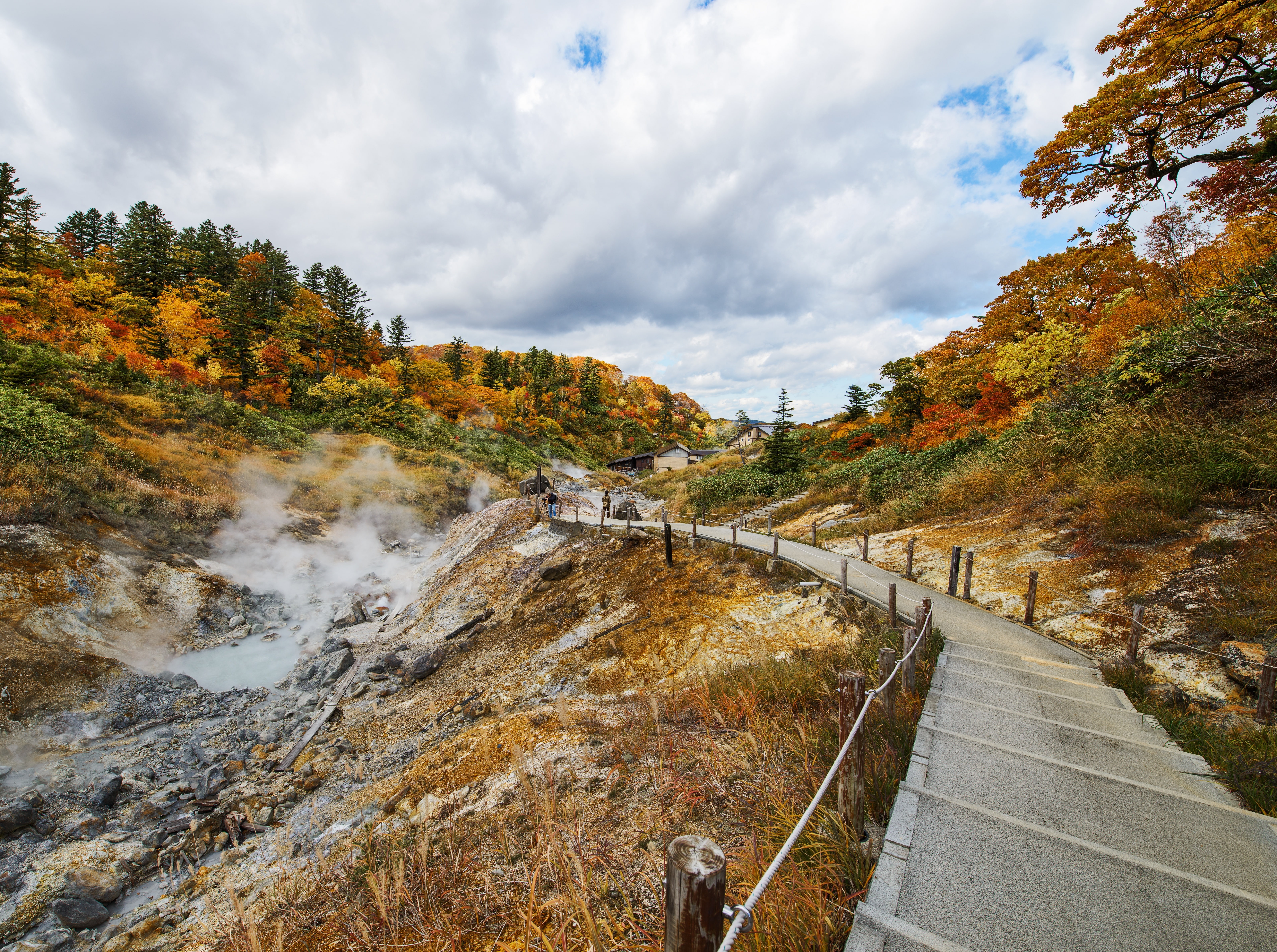 Autumn, Akita, winding road, direction, goshogakeonsen, Asia, scenics - nature, Rafael, transportation, the way forward, footpath, Cloudy, Springs, landscape, HD Wallpaper