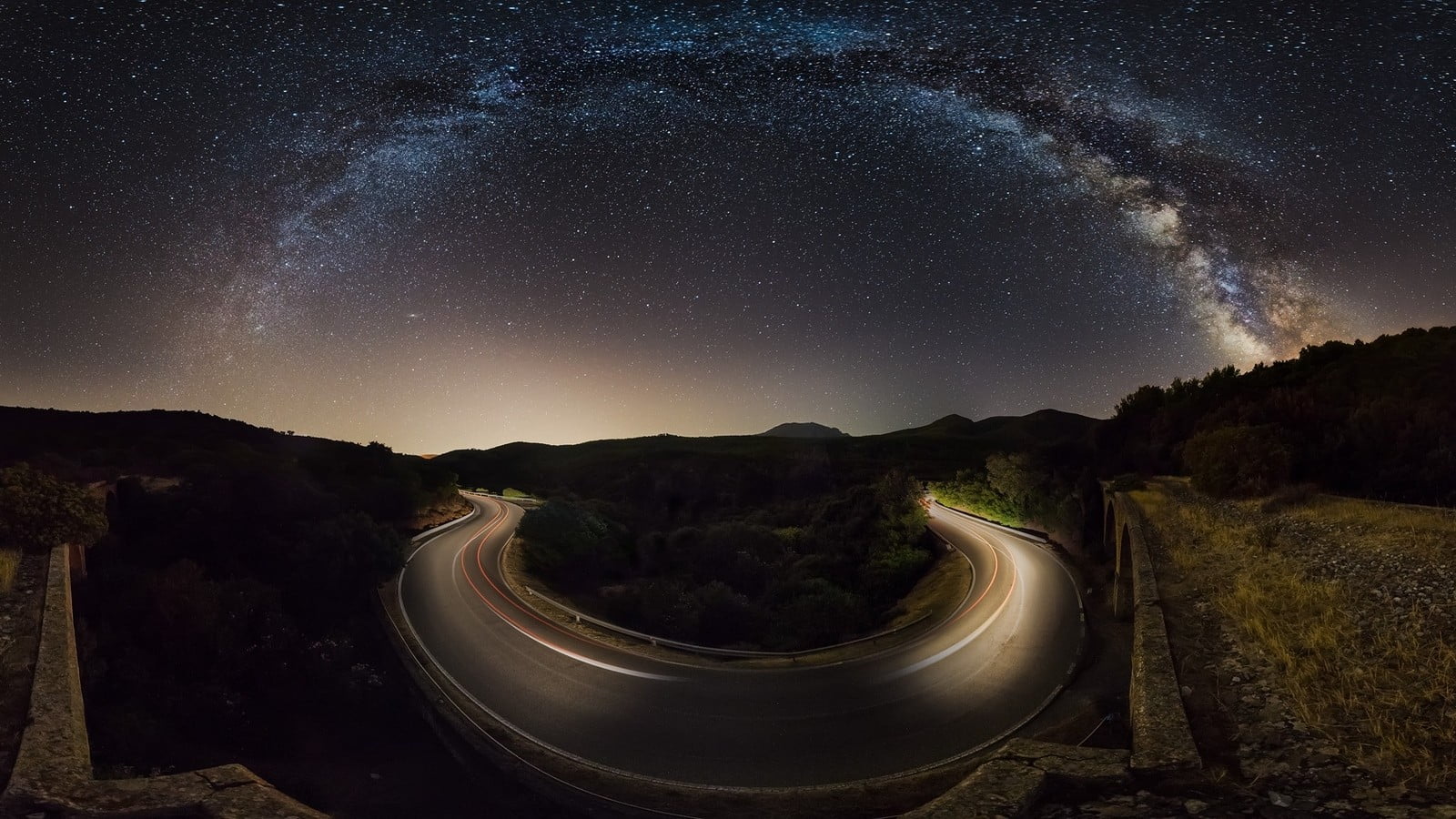 dry grass, long exposure, gray, beauty in nature, sky, mountain, star, illuminated, nature, star field, scenics - nature, road, hills, transportation, galaxy, HD Wallpaper