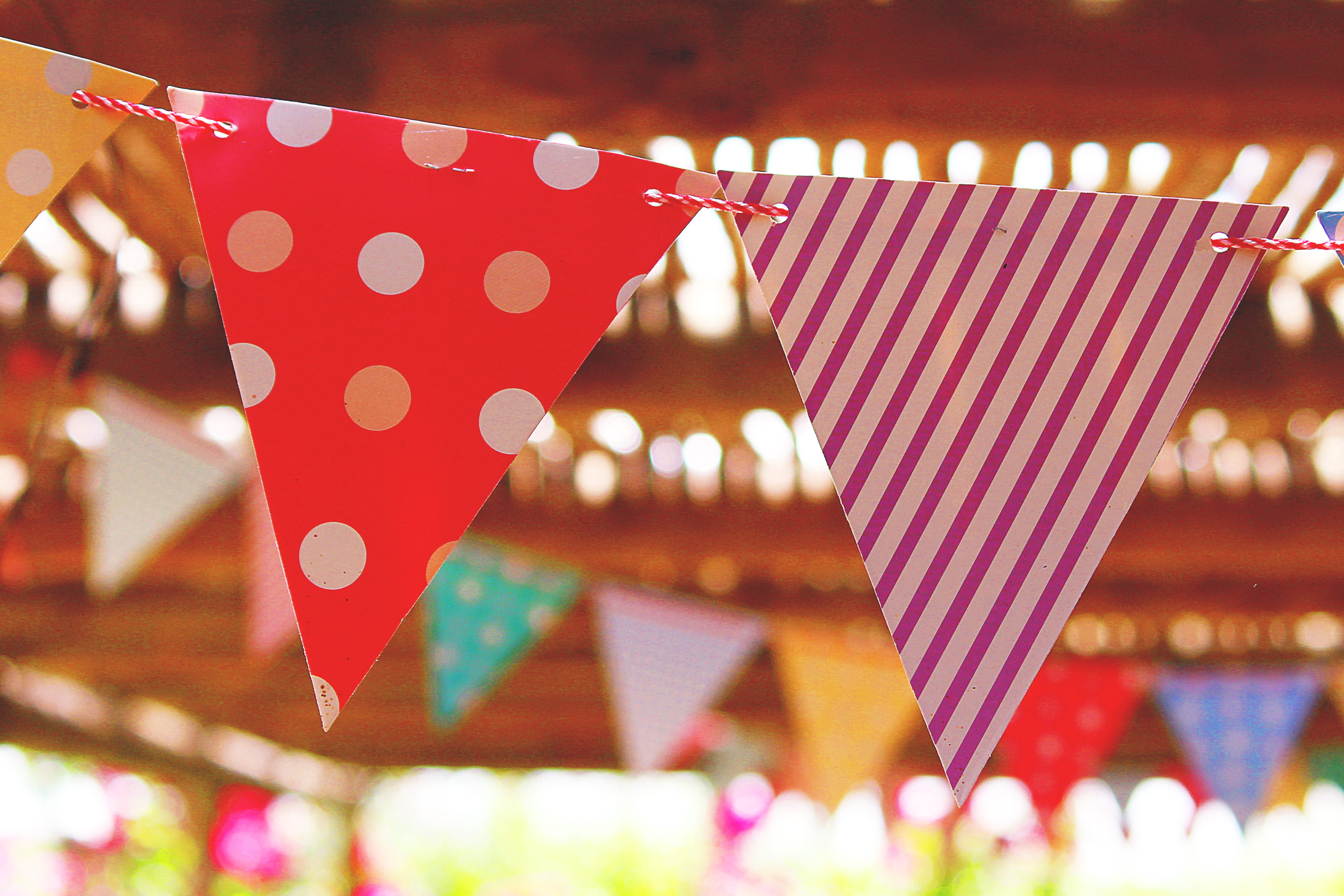 close-up, multi colored, illuminated, shape, outdoors, no people, holiday, bunting, focus on foreground, celebration, emotion, hanging, birthdays, pattern, HD Wallpaper