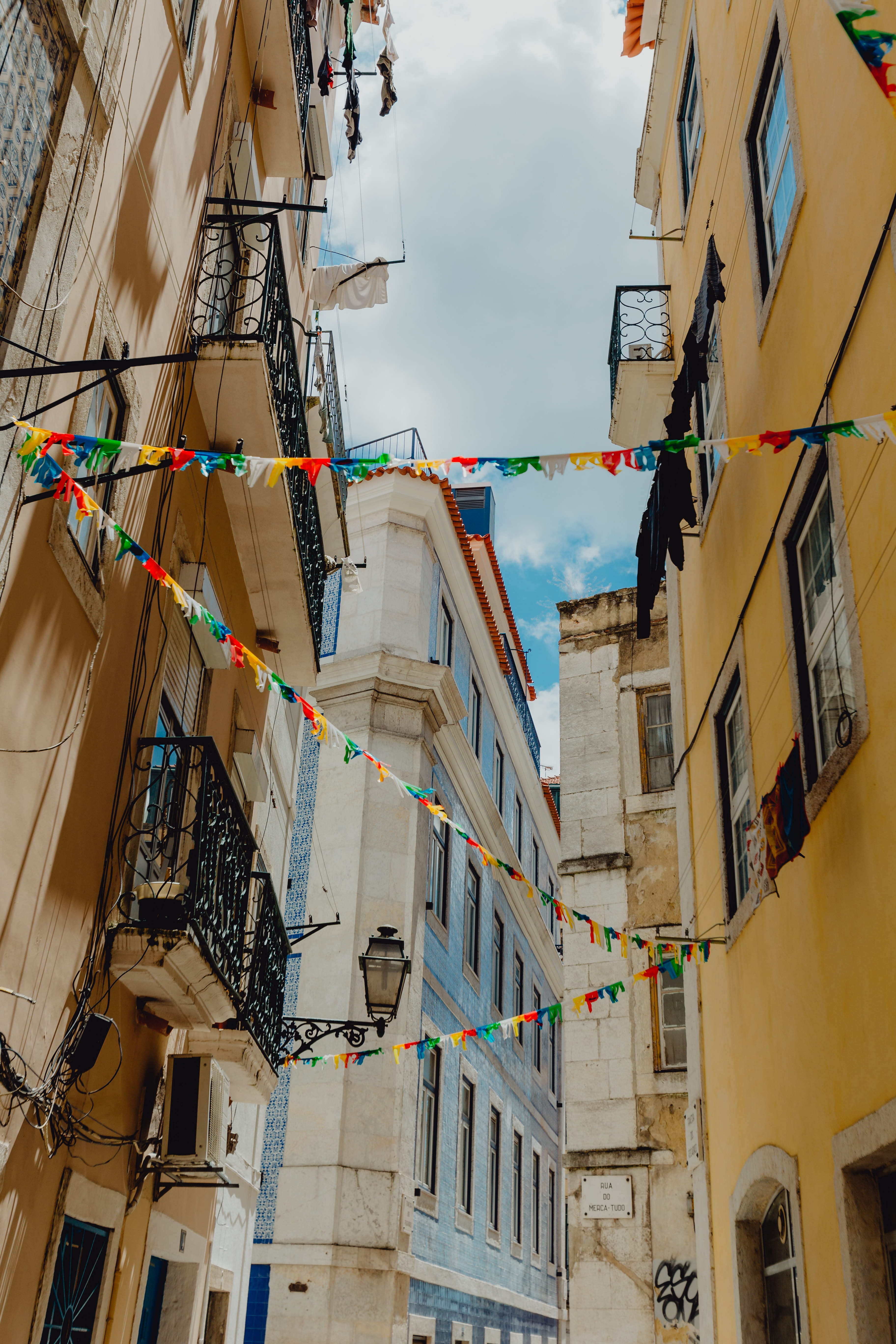 apartment, building exterior, festival, no people, lisbon, Saint Anthony, 5K, low angle view, built structure, decorations, nature, day, residential district, Phone HD Wallpaper