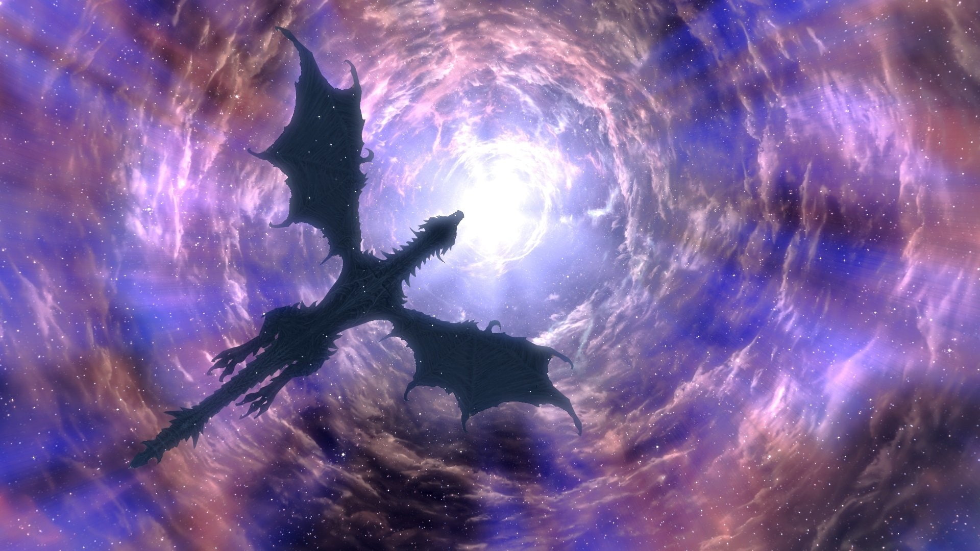 astronomy, beauty in nature, water, low angle view, sea, animal themes, The Elder Scrolls V: Skyrim, Dark, full frame, backgrounds, space, no people, sky, HD Wallpaper