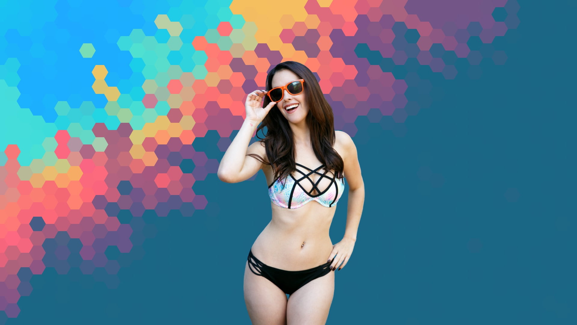adult, young women, hair, swimwear, turney, young adult, clothing, hairstyle, beauty, sunglasses, standing, 1080P, front view, hand, glasses, beautiful woman, HD Wallpaper
