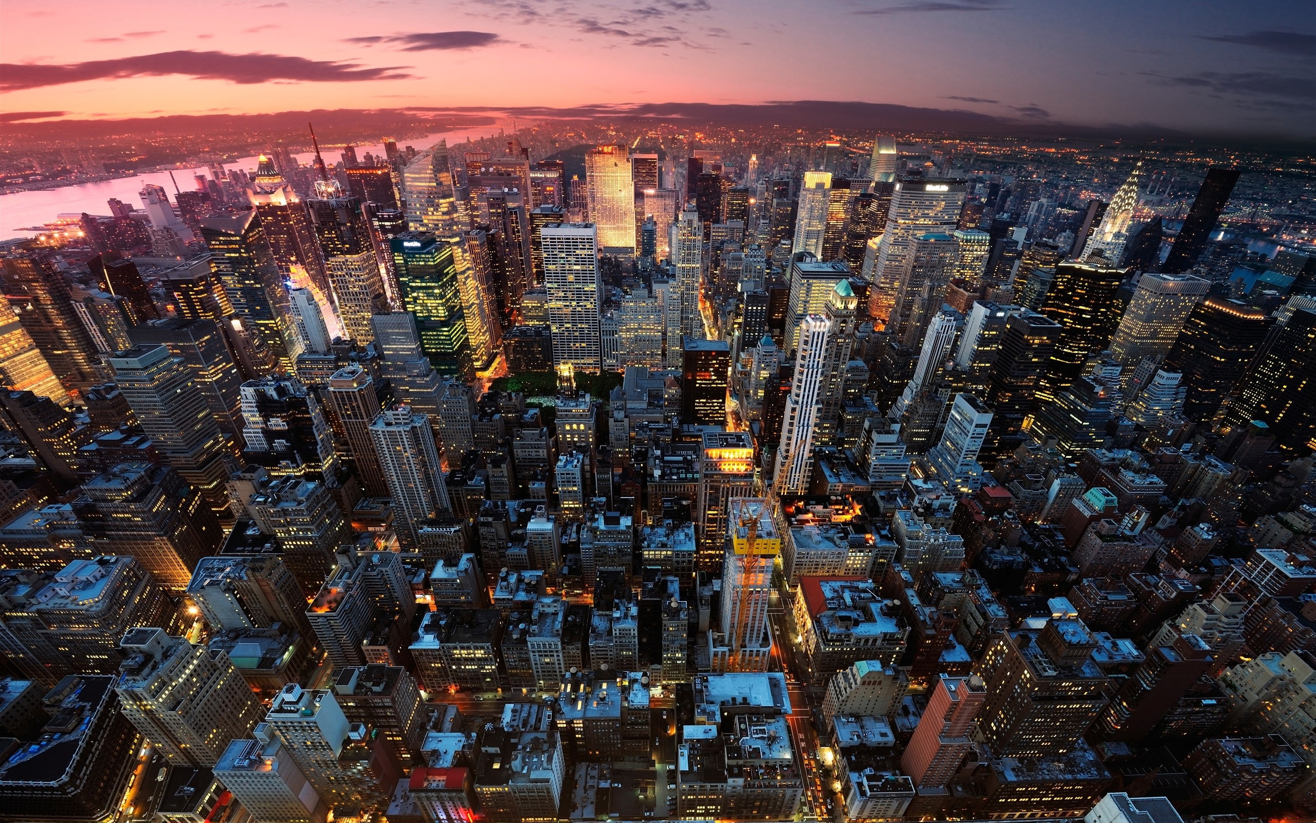Manhattan, York, City, 2K, Lights, Night, Skyscrapers, New, USA, Sunset, HD Wallpaper