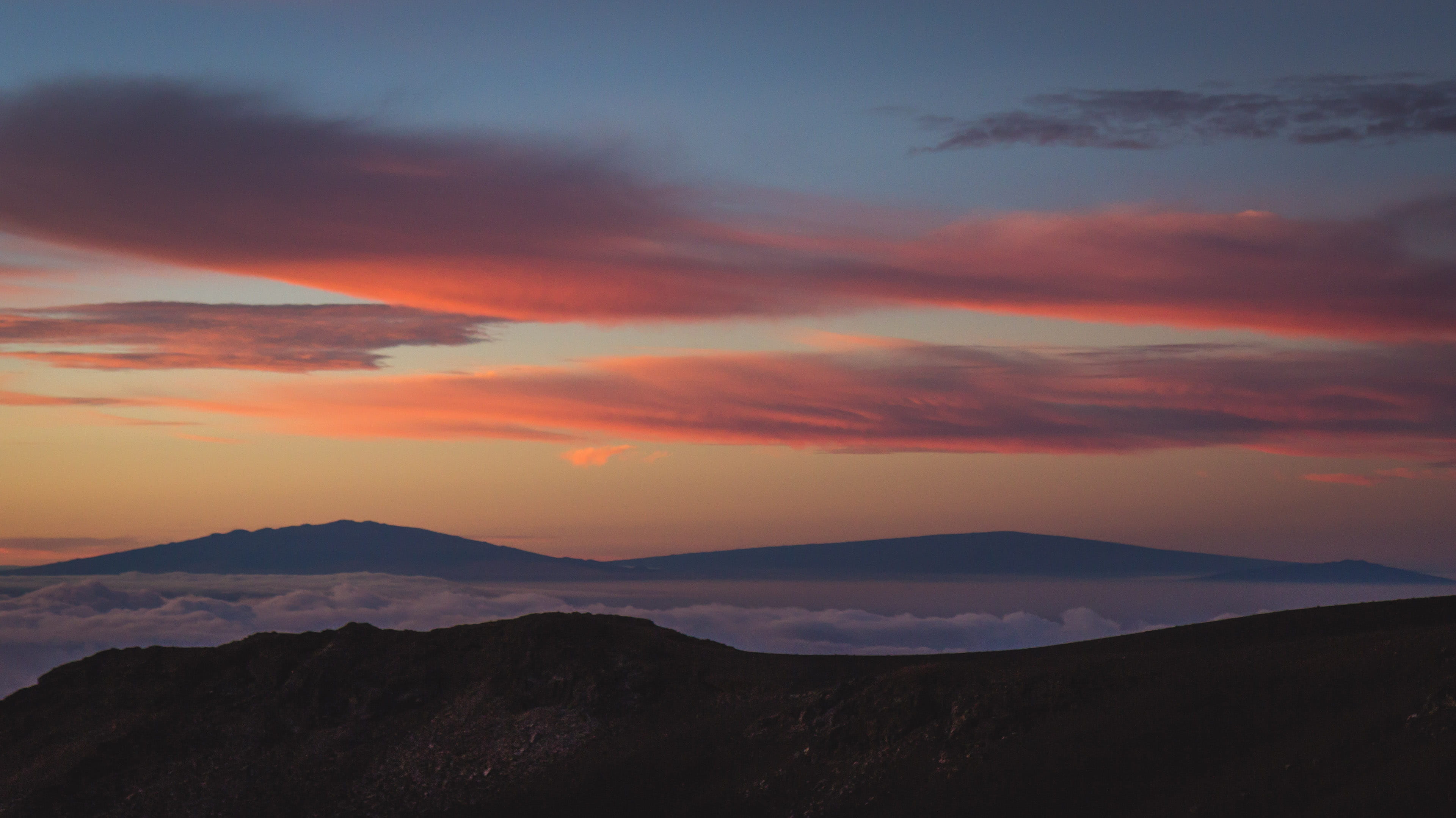 orange color, cloud, travel, scenics - nature, no people, idyllic, mountain ridge, silhouette, mist, non-urban scene, landscape, land, beauty in nature, HD Wallpaper