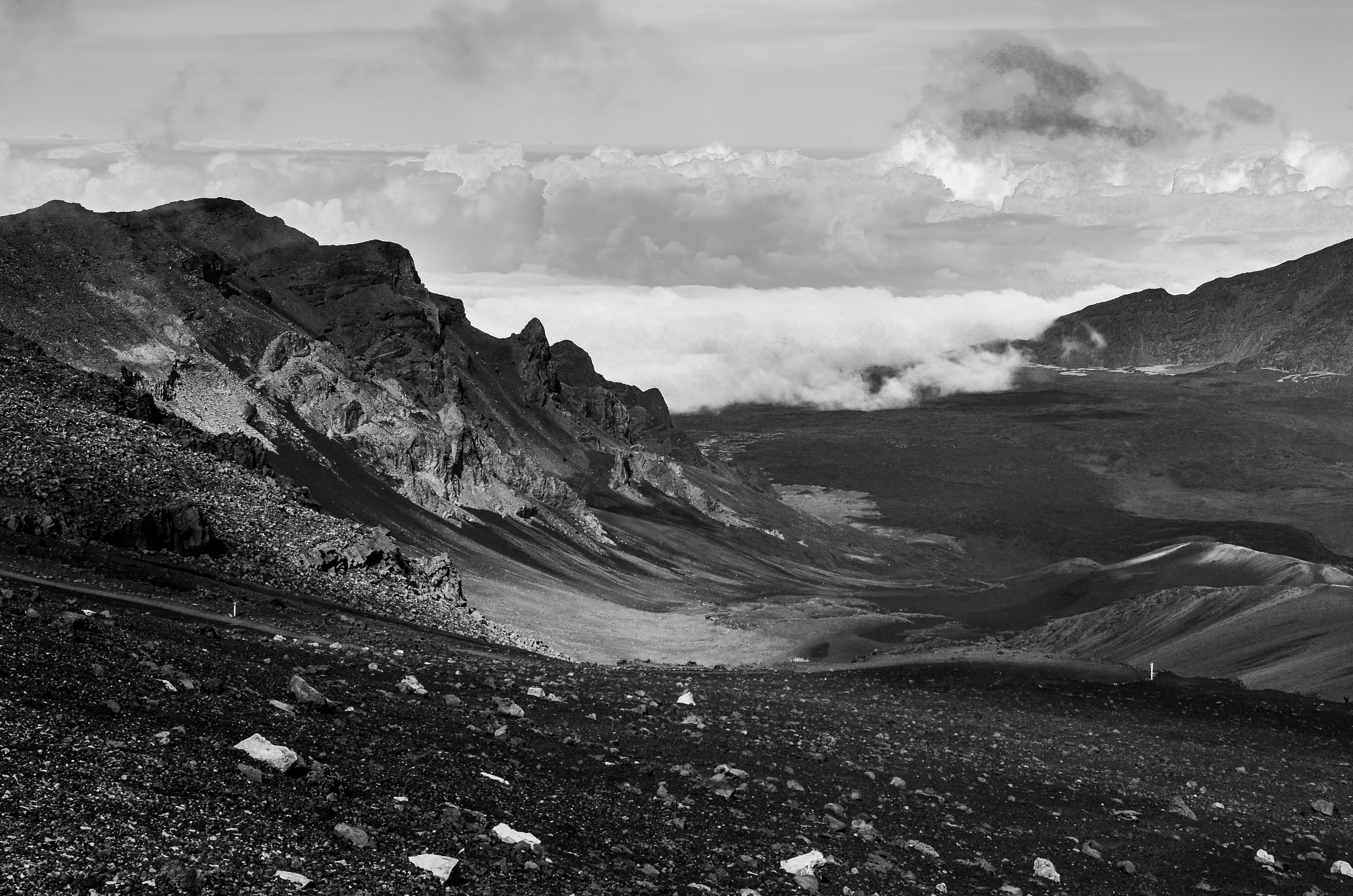 outdoors, tranquility, formation, pollution, remote, beauty in nature, idyllic, mount haleakala, cloud - sky, mountain, mountain range, land, no people, HD Wallpaper