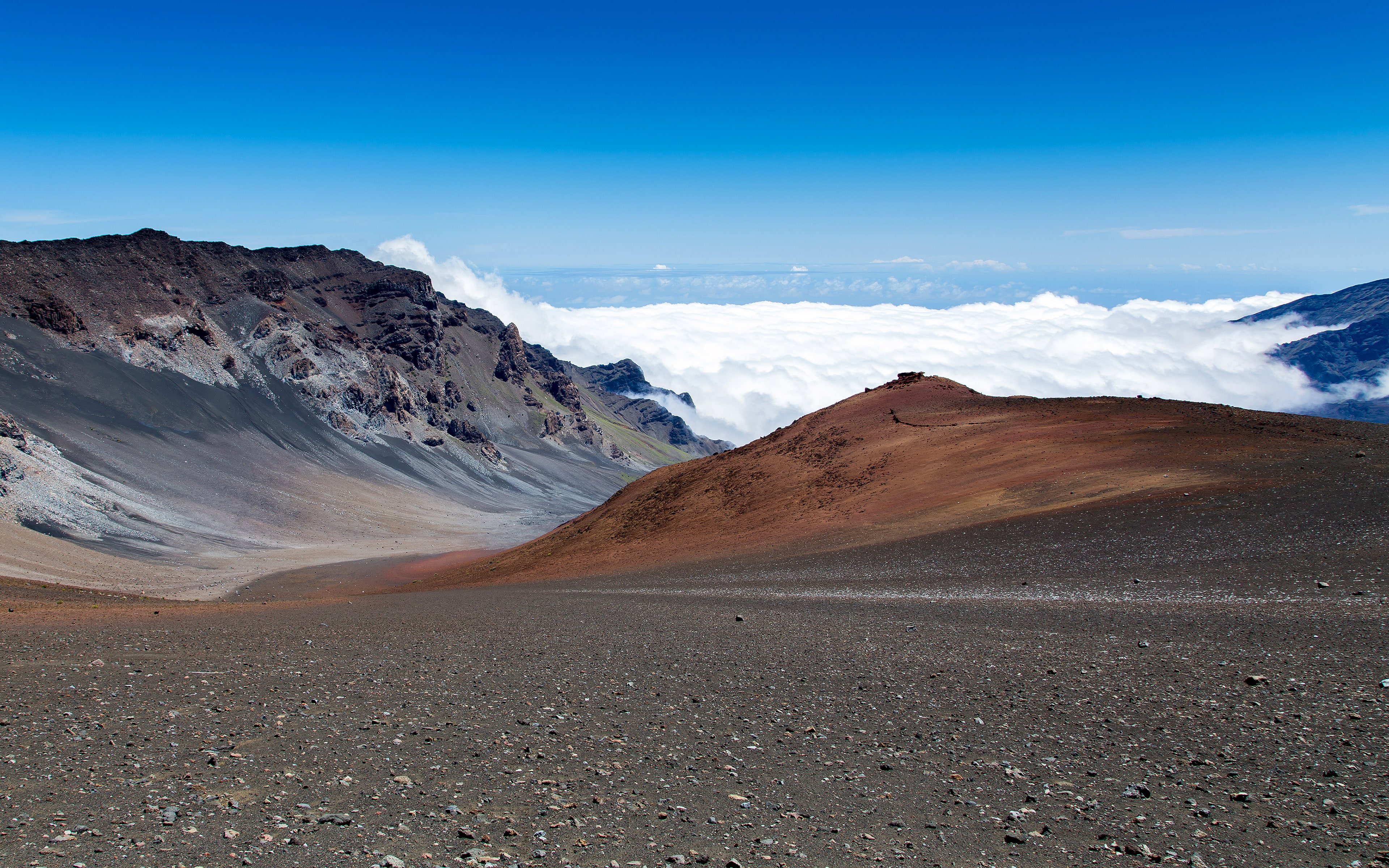hawaii, mauihawaii, haleakala, photography, landscape, blue, volcanoes, sky, brown, 4K, nature, mountains, view, HD Wallpaper