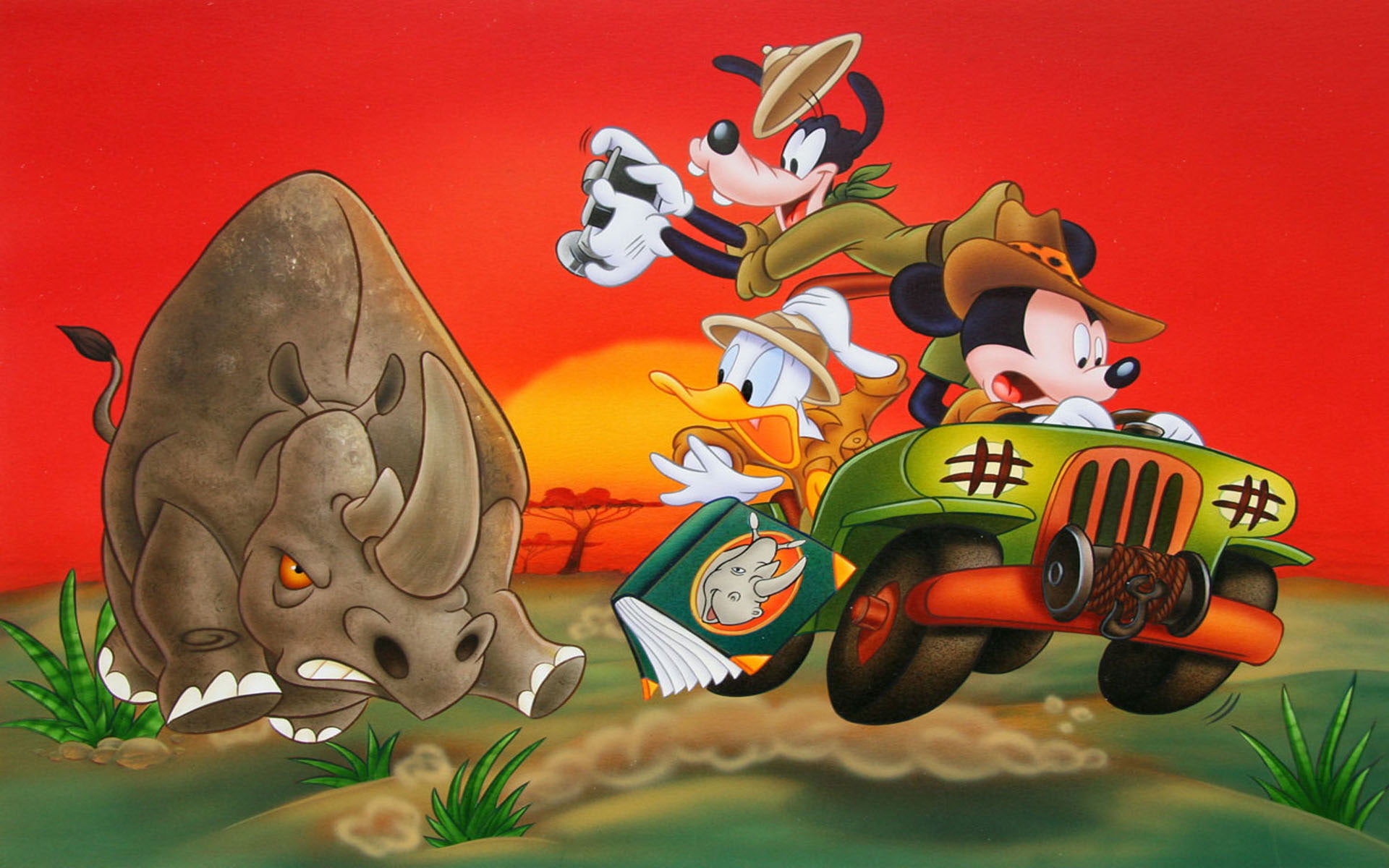 1080P, africa, donald, mickey, rhino, theme, maus, african, safari, duck, goofy, HD Wallpaper