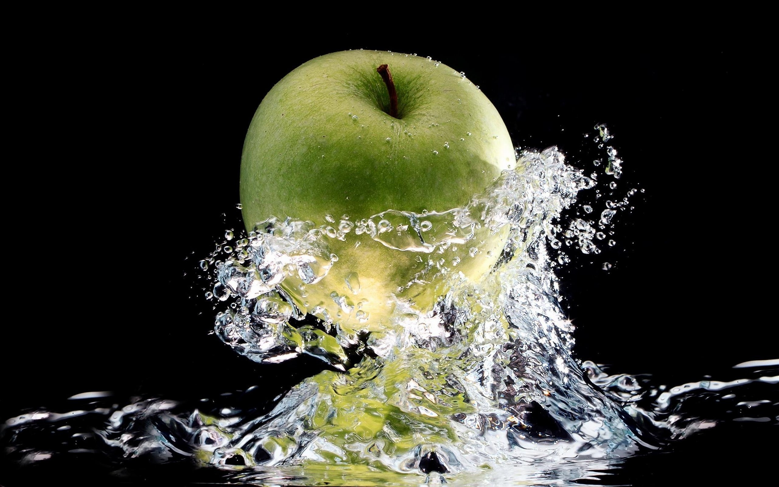 Water, 2K, Apple, Splash, Green, HD Wallpaper