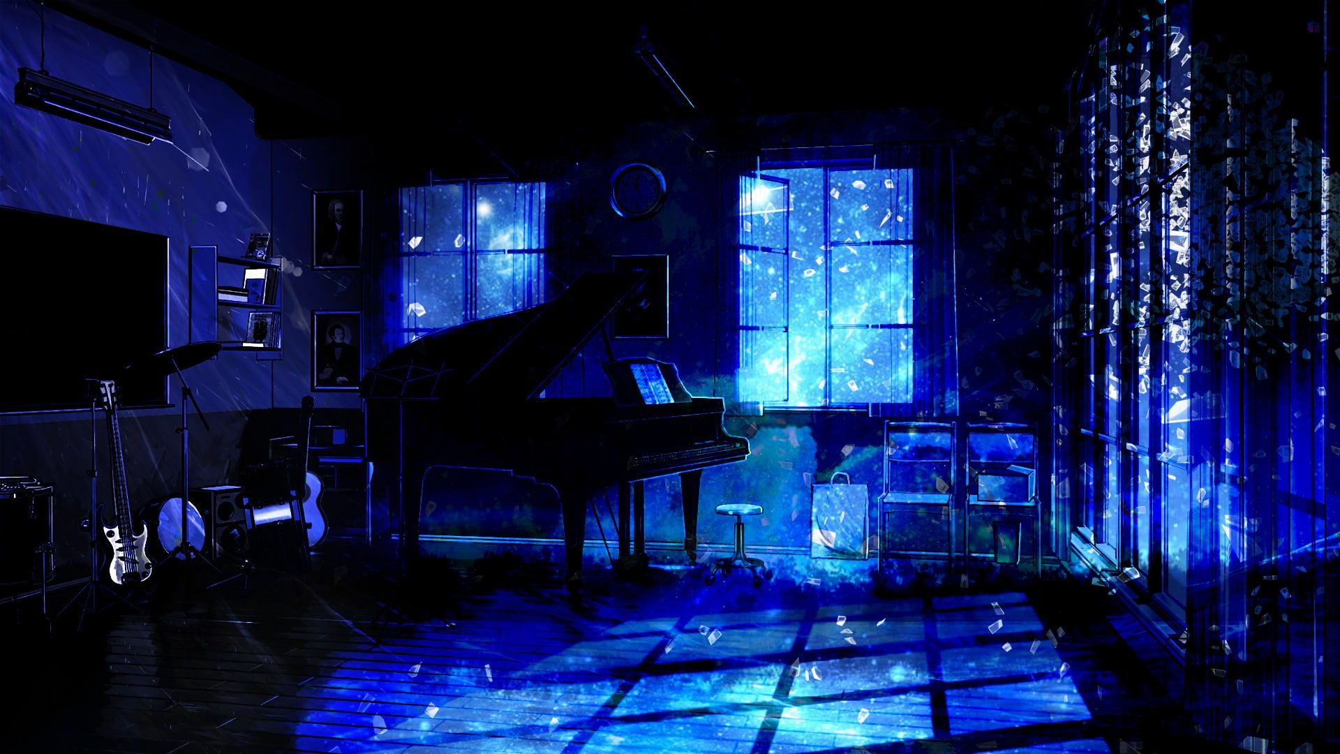 Space, Everlasting Summer, Fantasy, Guitar, Anime, 1080P, Piano, HD Wallpaper
