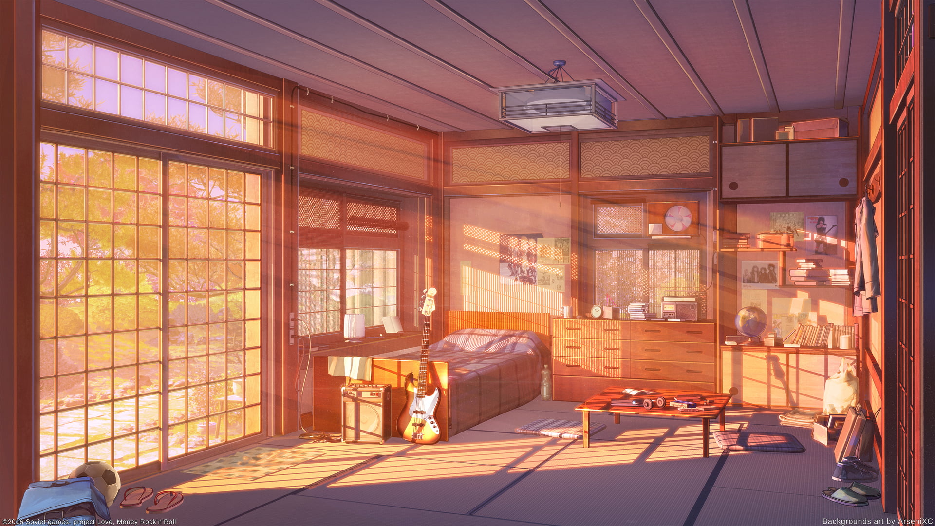 interior, anime, 1080P, guitar, room, HD Wallpaper