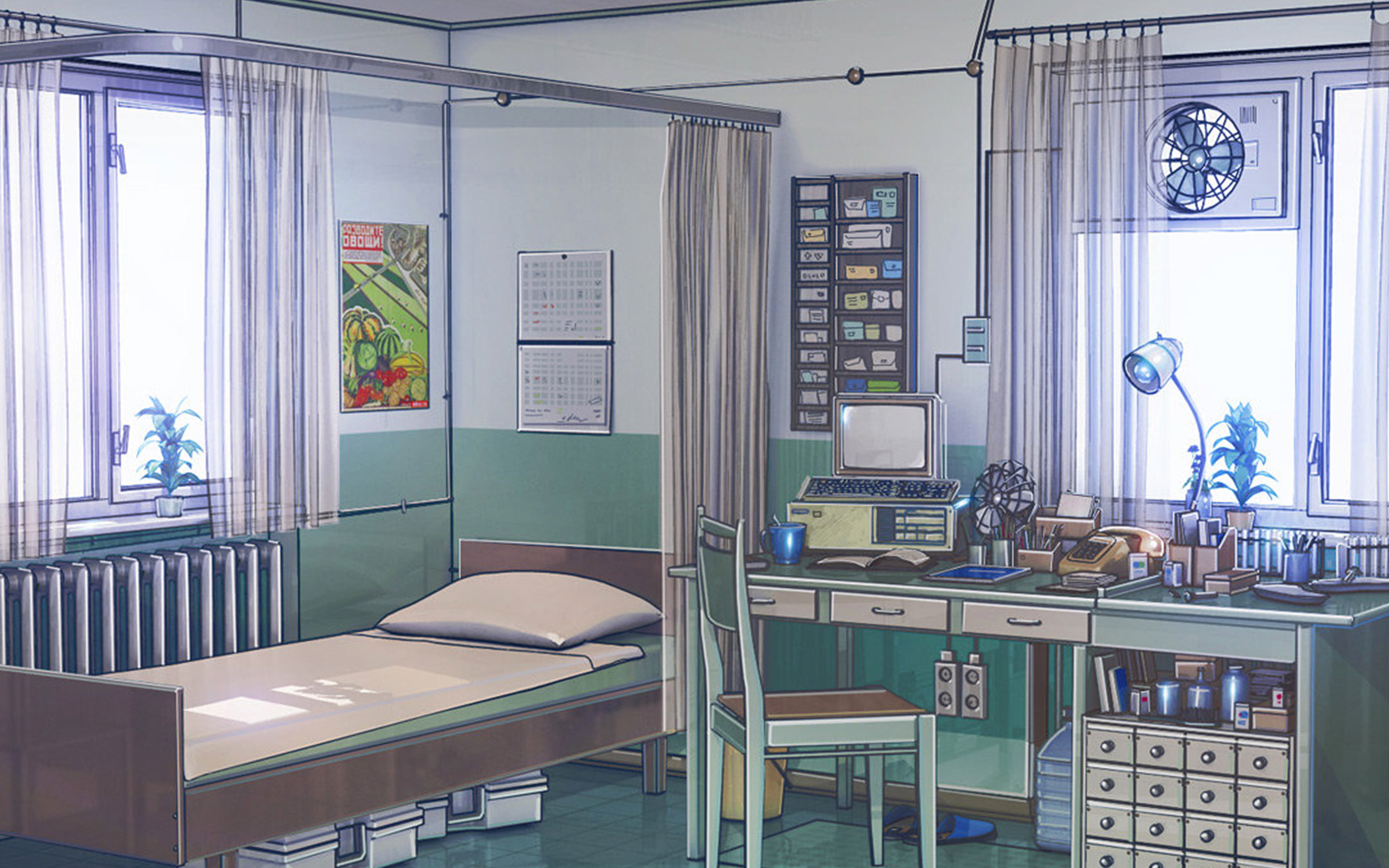 home interior, entrance, table, art, anime, indoors, 4K, transparent, architecture, office, seat, absence, technology, no people, door, domestic room, HD Wallpaper