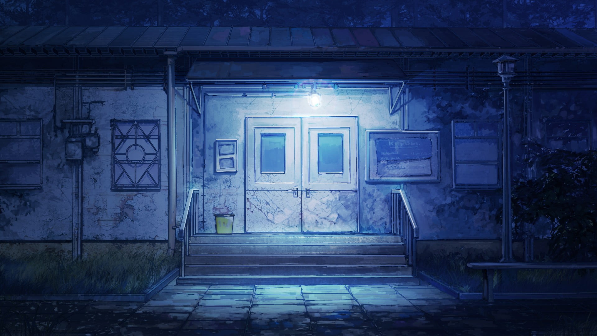 entrance, 1080P, old, house, flooring, abandoned, tiled floor, lighting equipment, architecture, built structure, night, building exterior, blue, outdoors, HD Wallpaper