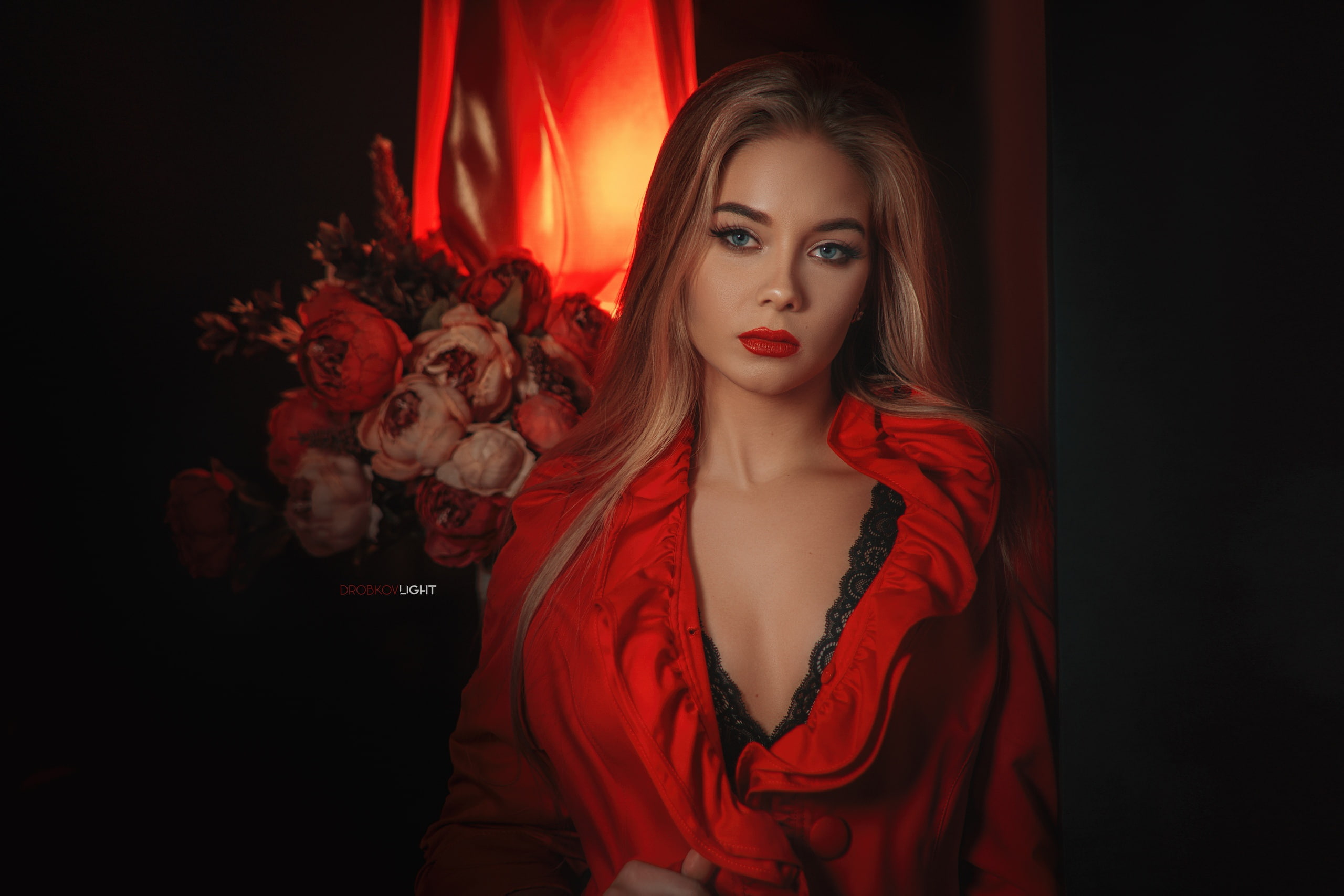 Carina Carina, flowers, blonde, Girl, look, 2K, Alexander Drobkov-Light, HD Wallpaper