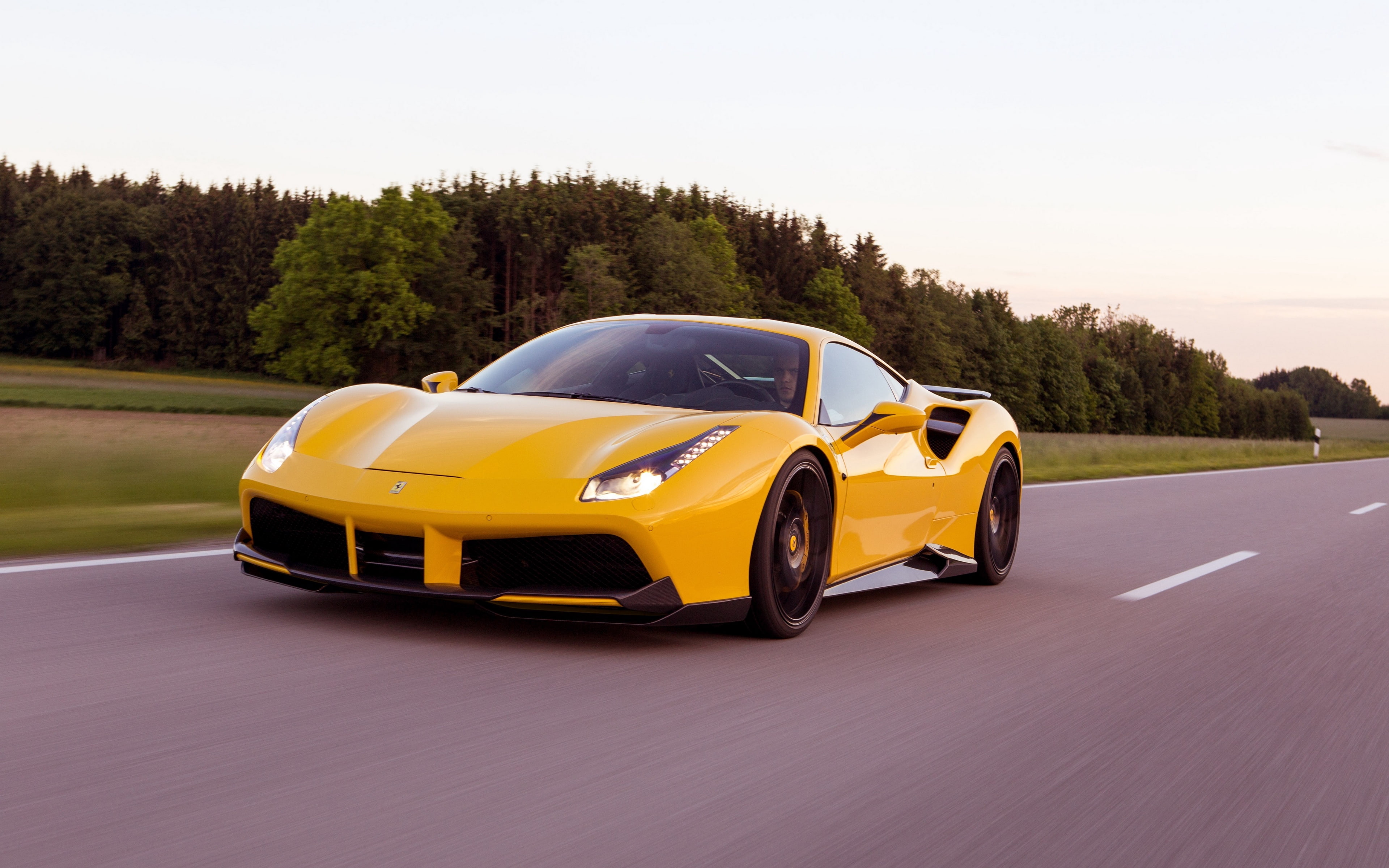 road, Ferrari, day, Ferrari 488, motion, tree, transportation, taxi, outdoors, plant, 4K, sports car, travel, journey, luxury, yellow, road trip, land vehicle, HD Wallpaper