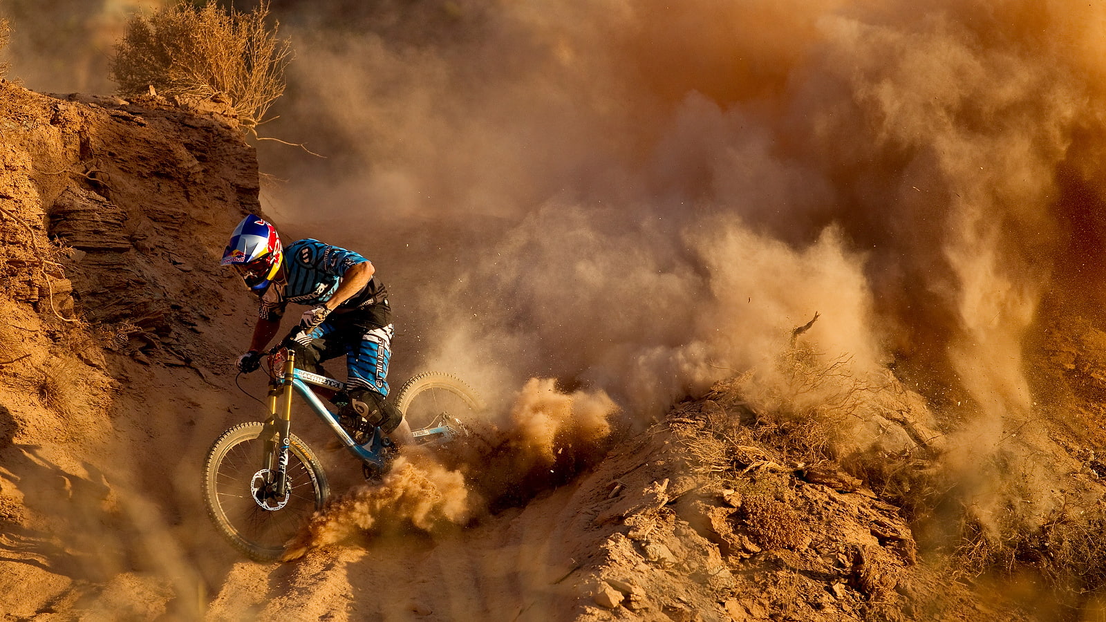 racing, 720P, dirt, red, bull, bike, bicycle, mountain, track, dust, HD Wallpaper