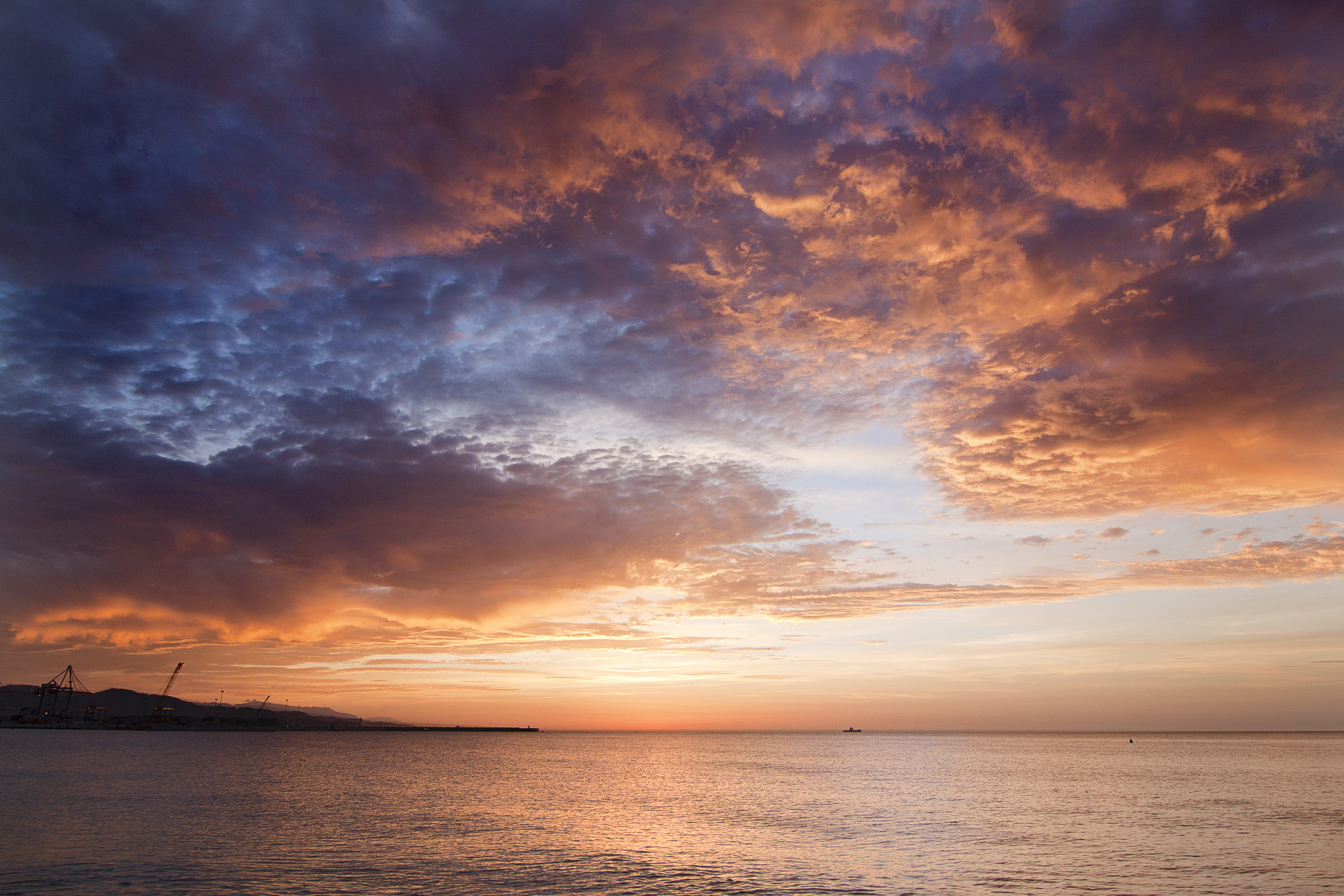 seascape, dramatic sky, horizon over water, cloudscape, málaga, playa de la misericordia, outdoors, tranquil scene, quino, misericordia, sea, quinoal, scenics - nature, HD Wallpaper