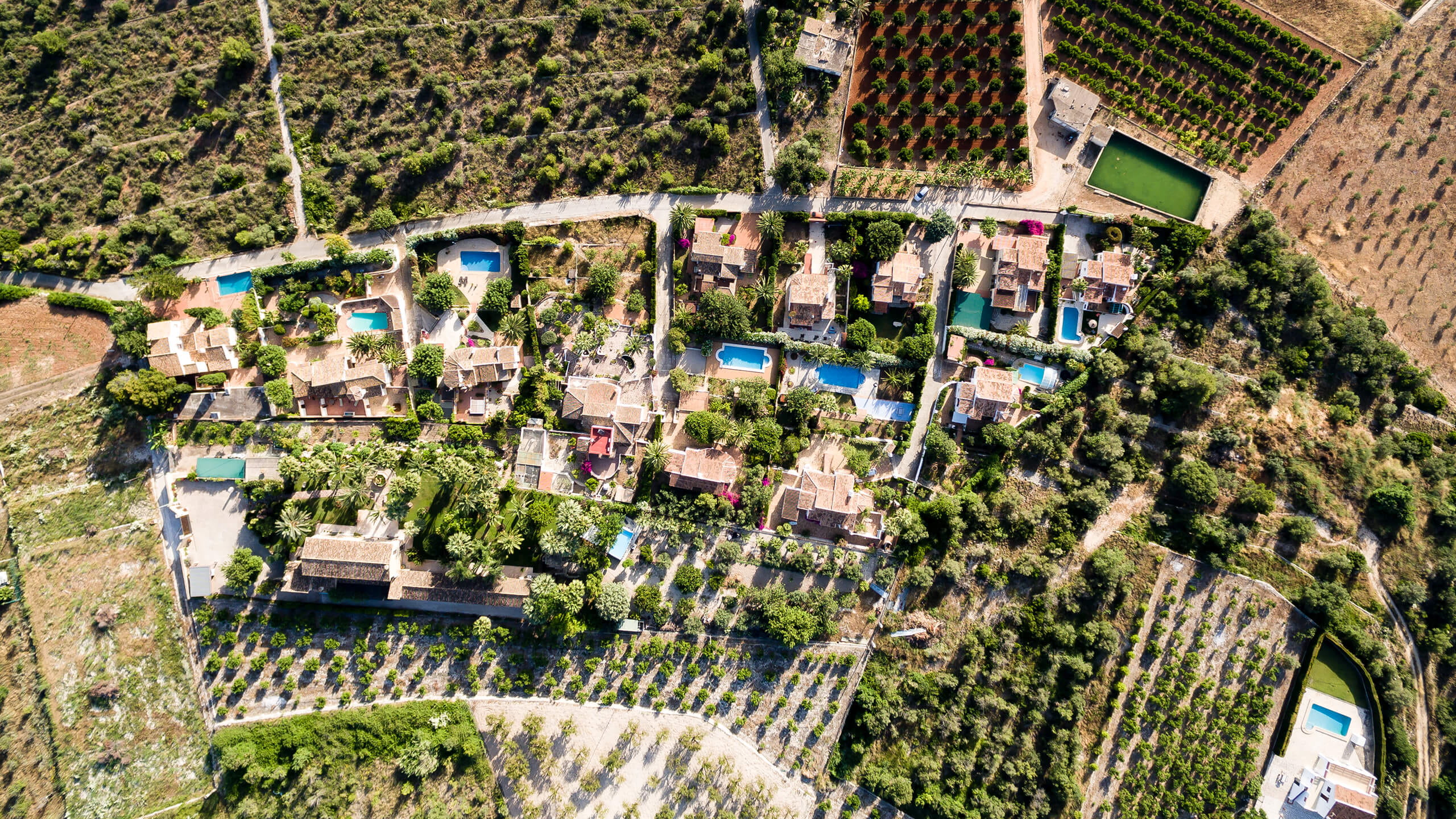 la xara, tree, costa-blanca, residential district, growth, drone, 2K, nature, house, outdoors, above, building exterior, day, travel destinations, townscape, HD Wallpaper