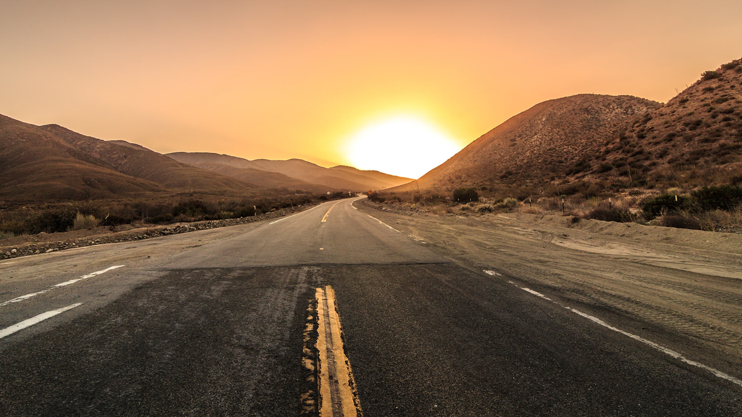puesta, 2K, carretera, sol, HD Wallpaper