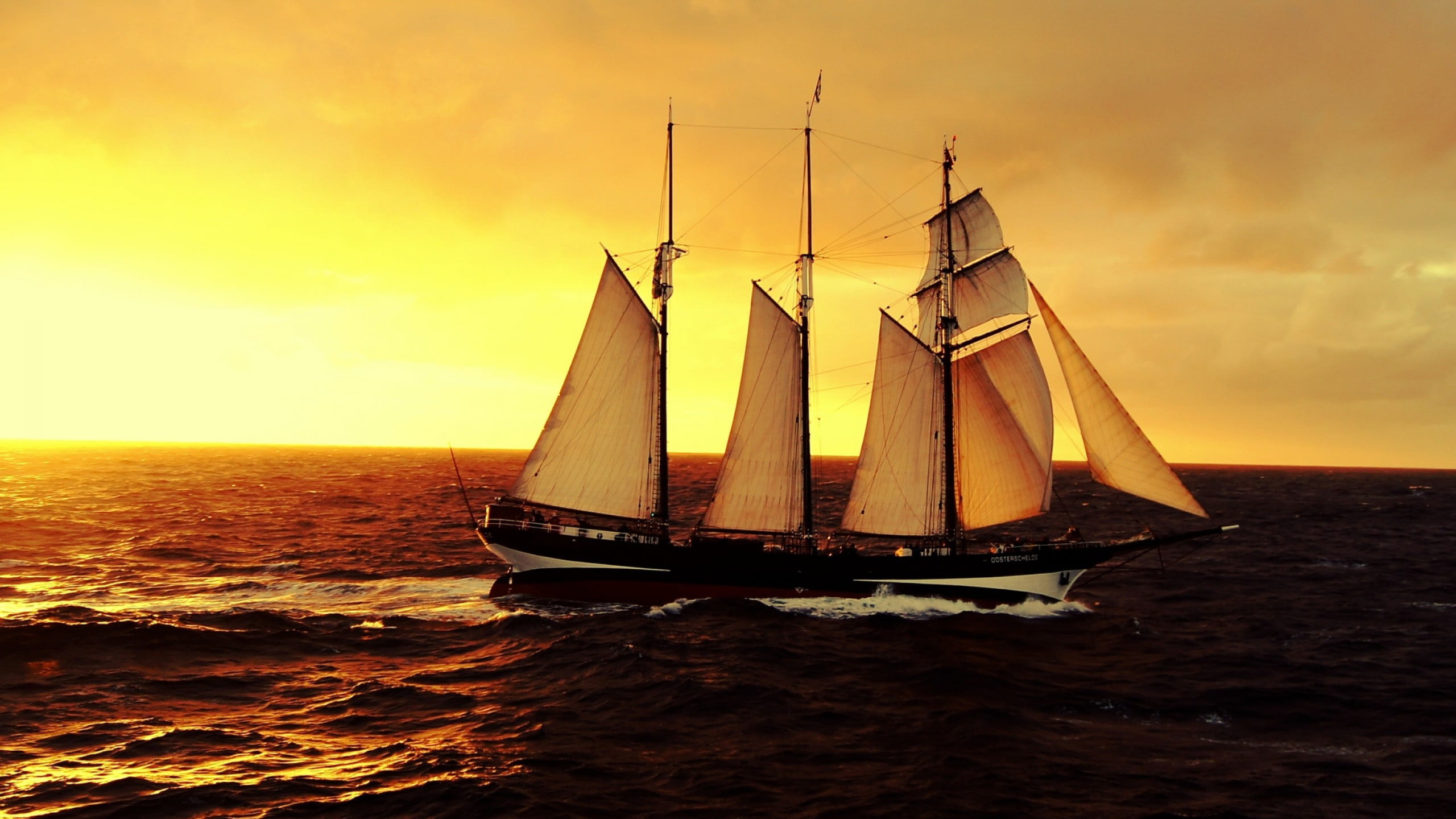sol, 2K, sea, puesta, mast, waterfront, no people, sky, pole, scenics - nature, sailing, water, outdoors, horizon, sunset, barco, cloud - sky, horizon over water, HD Wallpaper