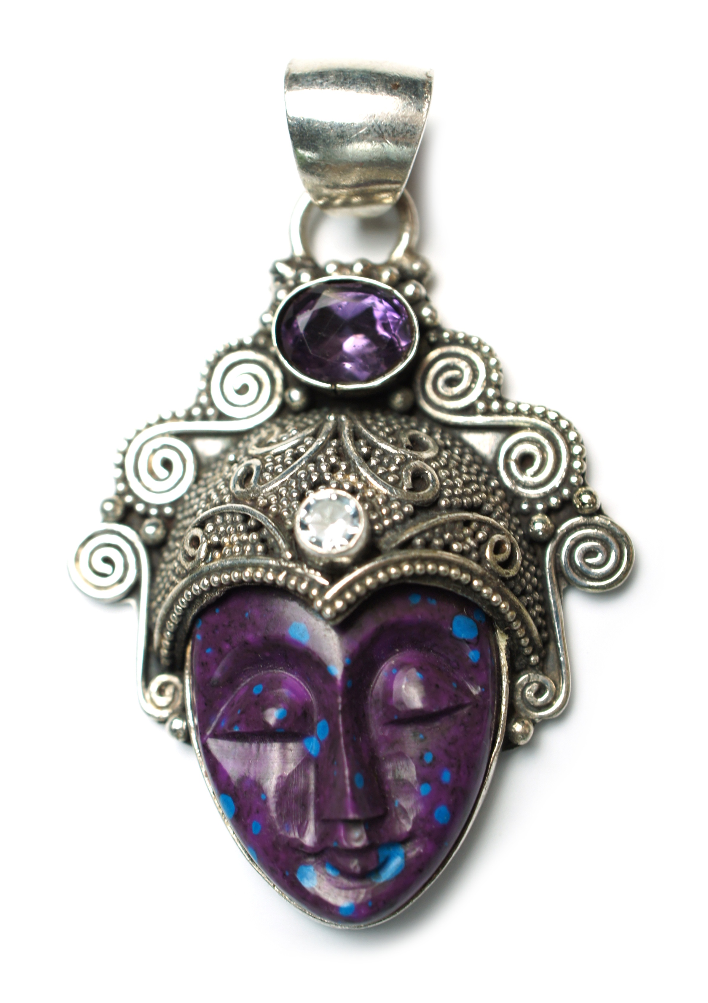 close-up, white background, charm, amethyst, indoors, pendant, jewel, cut out, mask - Disguise, metaphysical, personal Accessory, antique, jewellery, no people, Phone HD Wallpaper