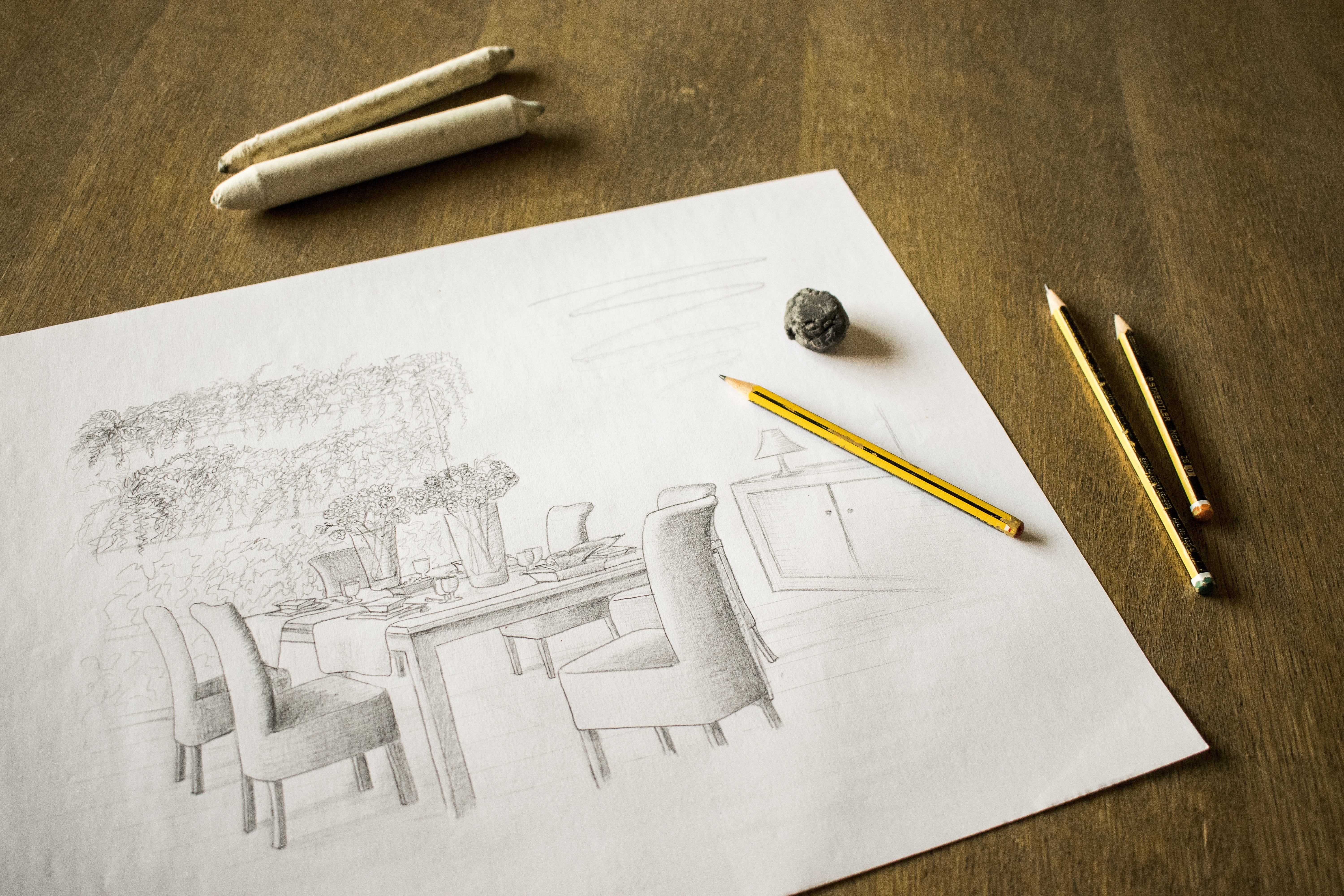 5K, still life, notion, high angle view, craft, design, dining, set, interior design, drawing, architecture, studio shot, sketch, sketch pad, pact, blueprint, HD Wallpaper
