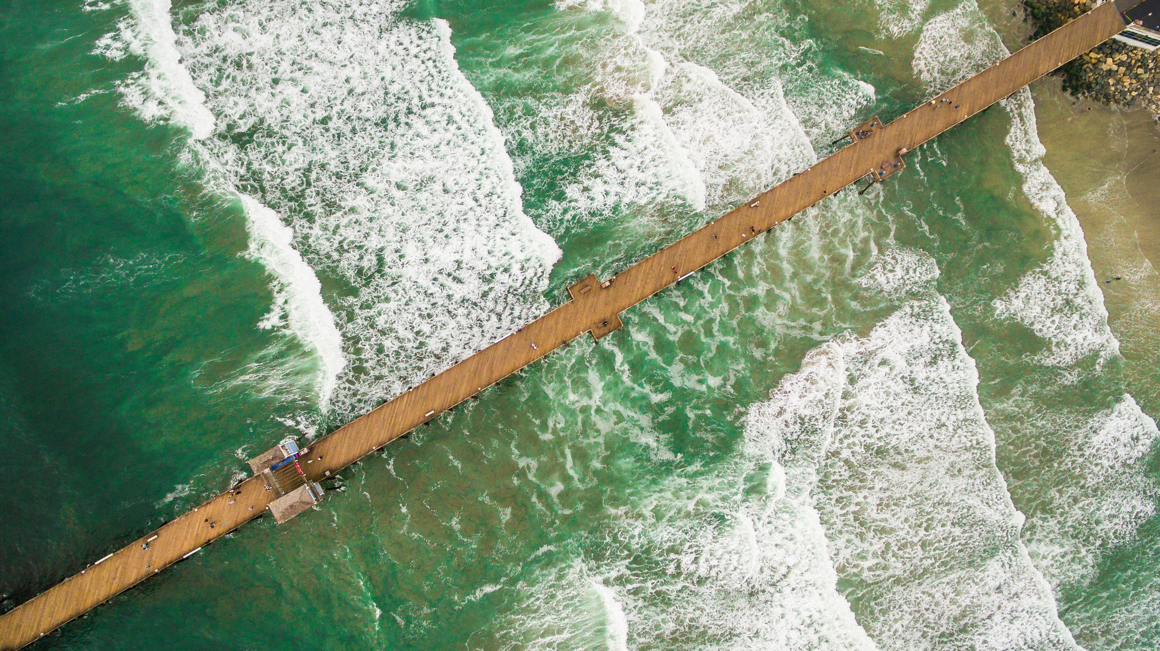 wave, aerial, pier, breaking, day, summer, sea, high angle view, scenics - nature, outdoors, vie, travel, power in nature, waves, beauty in nature, aquatic sport, HD Wallpaper