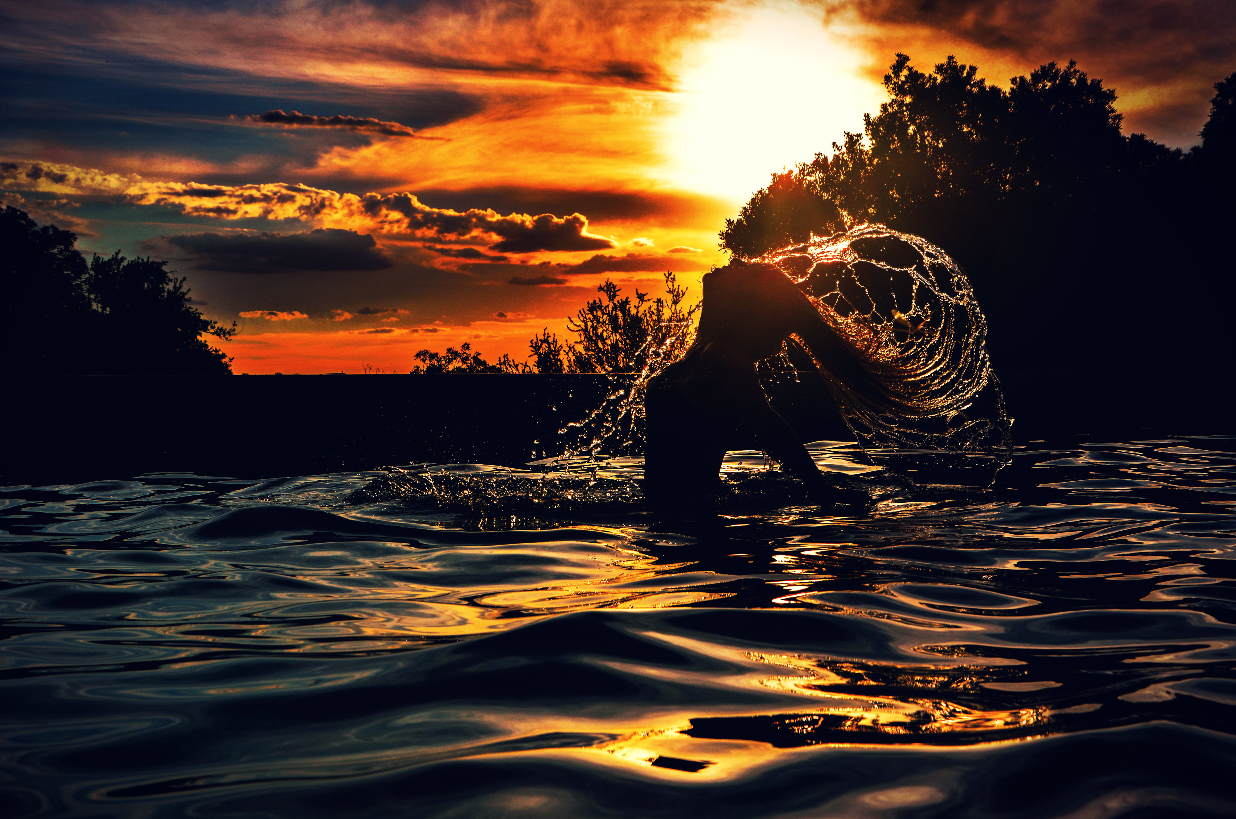 SUNSET, 4K, outdoors, body, nature, silhouette, photo, ARGENTINA, body body, AGUA, water, people, LOS PALOS, CORDOBA, body of water, DE, woman, HD Wallpaper