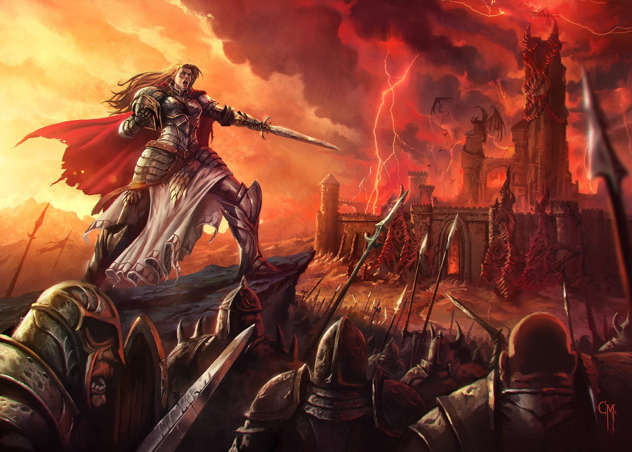 architecture, representation, arts culture and entertainment, Forte Amarid, Tormenta, Shivara Sharpblade, built structure, fire, incidental people, clothing, HD Wallpaper