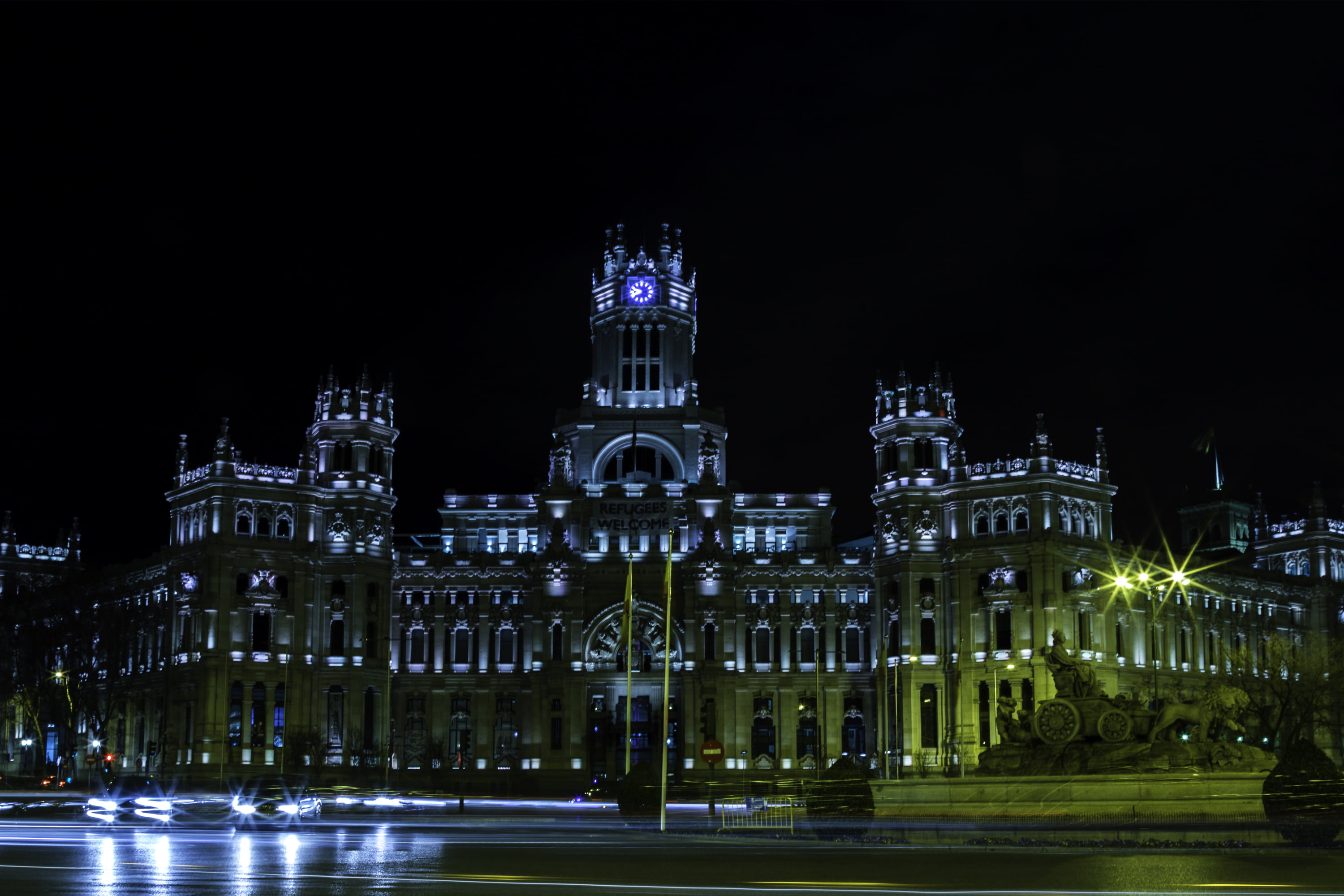 Photo, f/1.4, Cibeles, 105mm, T1, grey, architecture, Nights, 35mm, illuminated, urban Scene, II, España, Canon Eos 6D, Photoshop  Lightroom, europe, USM, HD Wallpaper