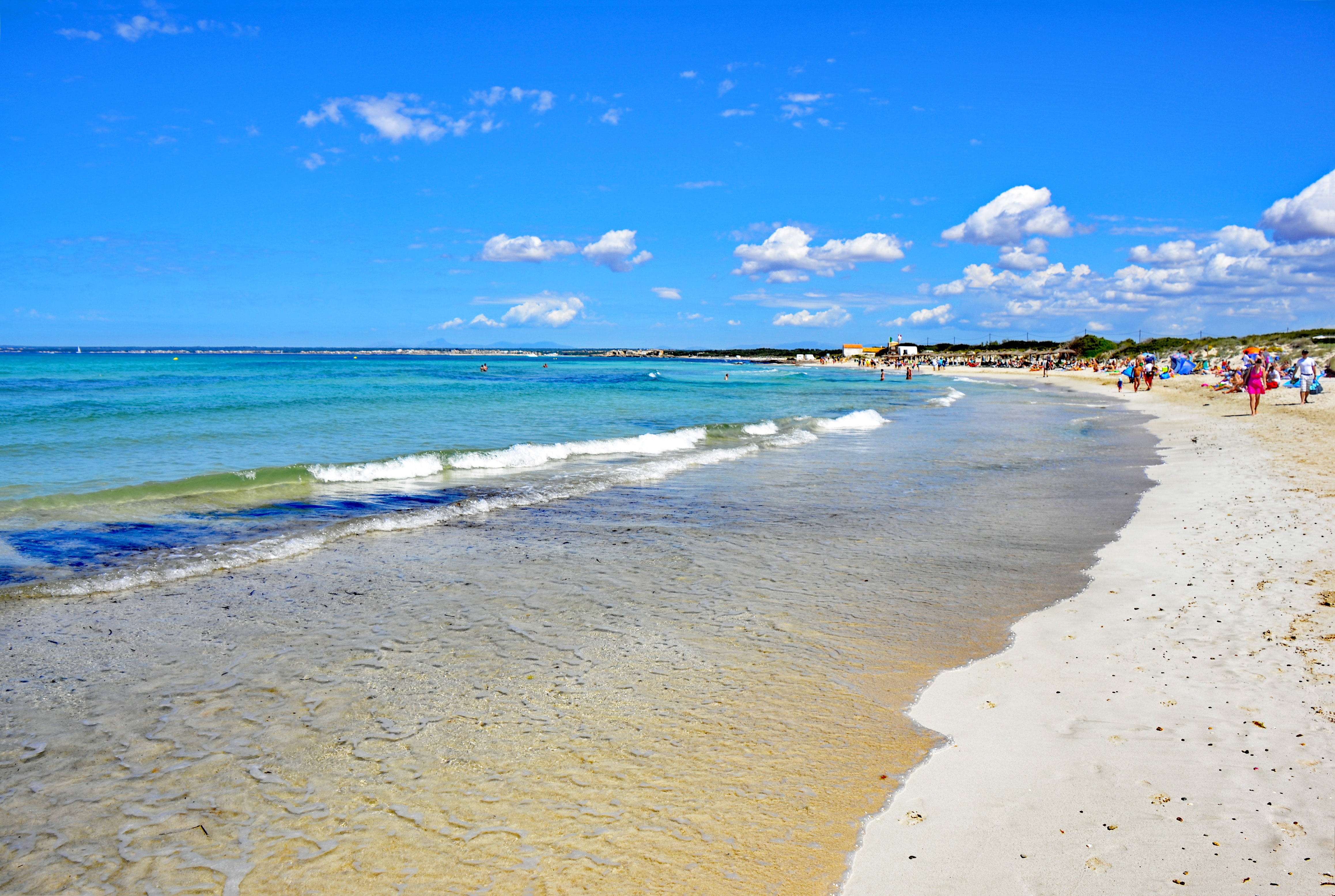 mallorca, travel, holiday, blue, group of people, crystal clear, coast, beach, scenics - nature, playa es trenc, balearic islands, water, sun, summer, sand, HD Wallpaper