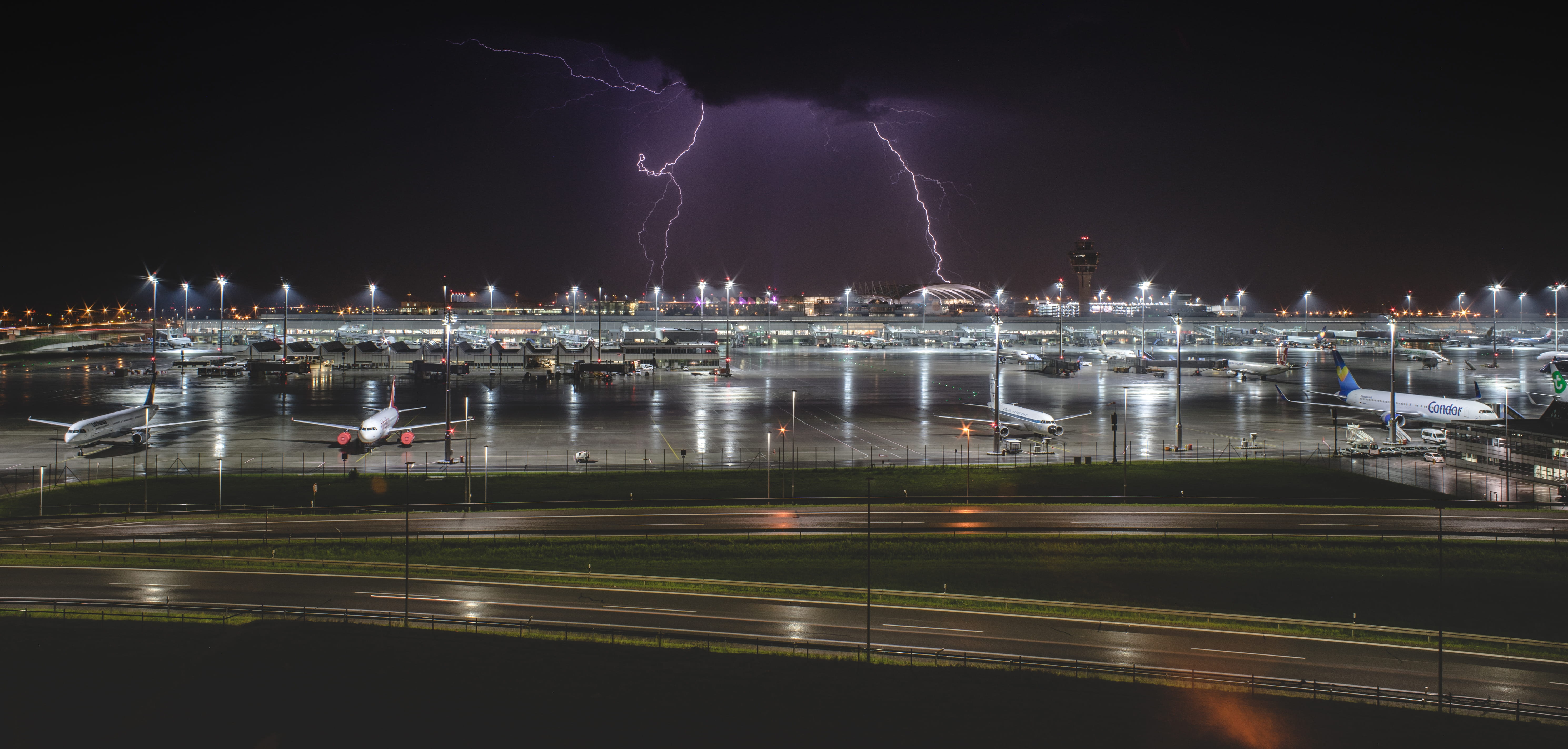 munich, planes, night, illuminated, no people, sony a7ii, 28mm, mode of transportation, waterfront, airport, building exterior, passenger craft, sky, plane, HD Wallpaper