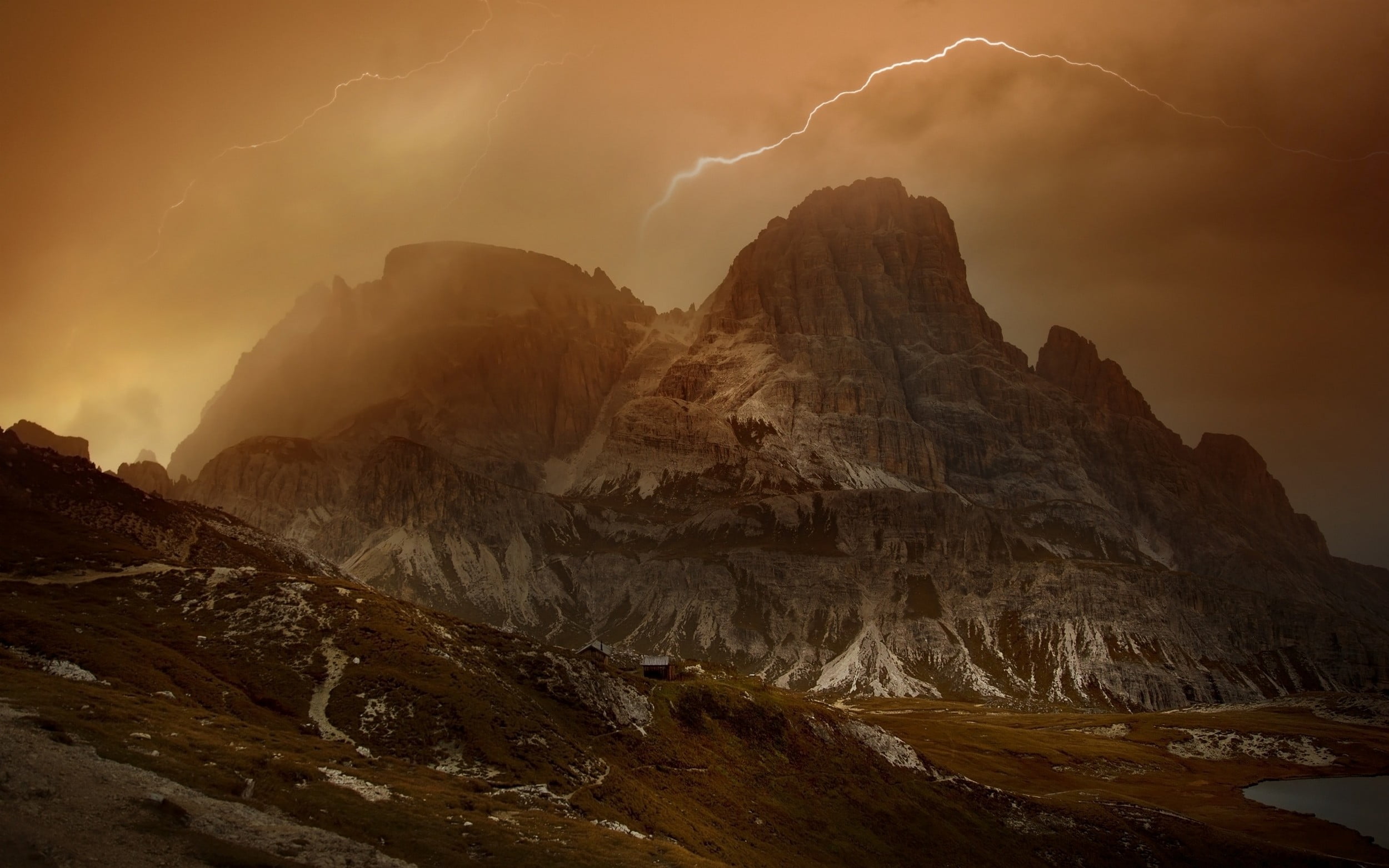 water, physical geography, geology, solid, storm, mountain range, clouds, power in nature, no people, non-urban scene, 1080P, mountain, cabin, arid climate, HD Wallpaper