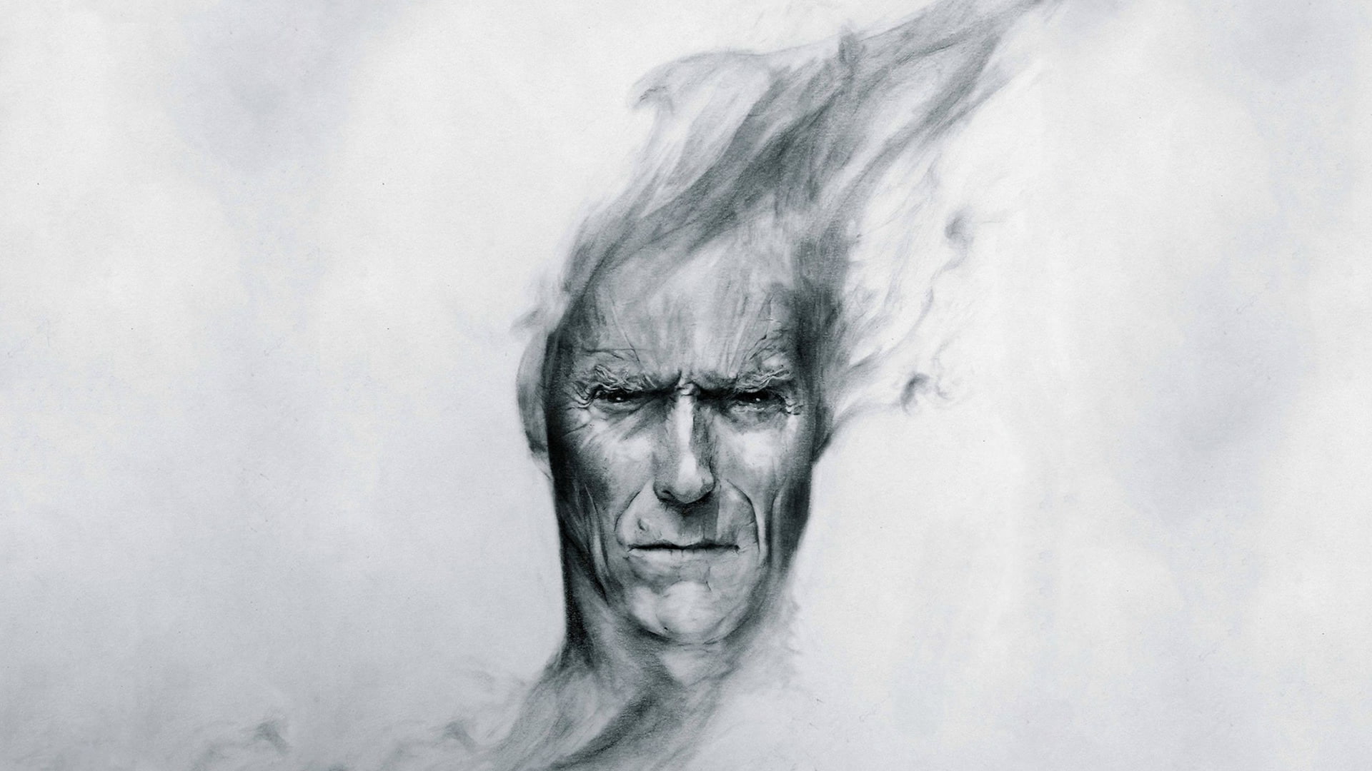 old, disappearing, grey, clint eastwood, man, sketch, hd, face, white, eastwood, vanishing, s, 1080P, clint, HD Wallpaper