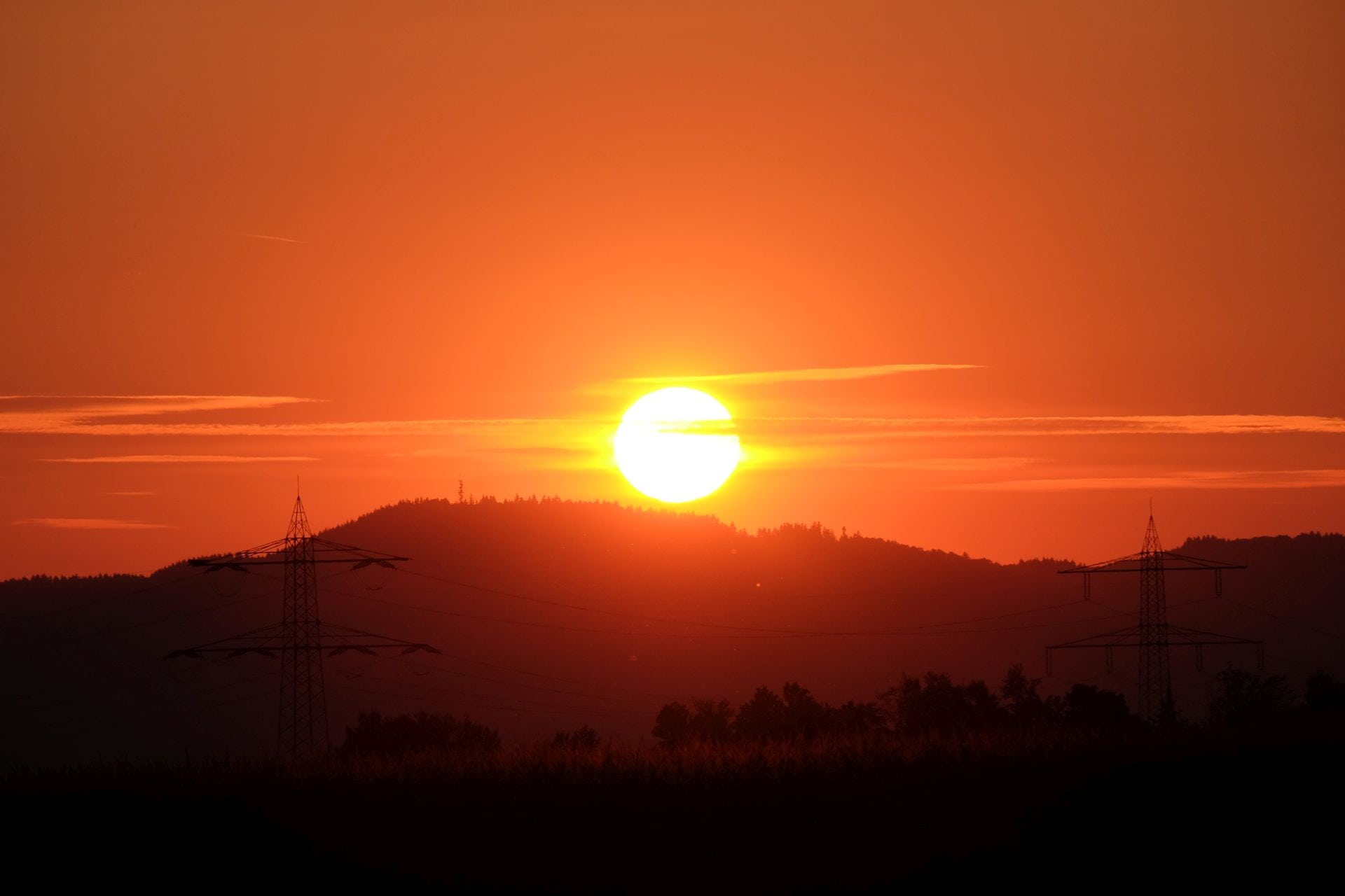 tranquil scene, disappear, sunset, sun, outdoors, scenics - nature, photo, power supply, environment, dawn, electricity, sunlight, no people, 1080P, non-urban scene, HD Wallpaper