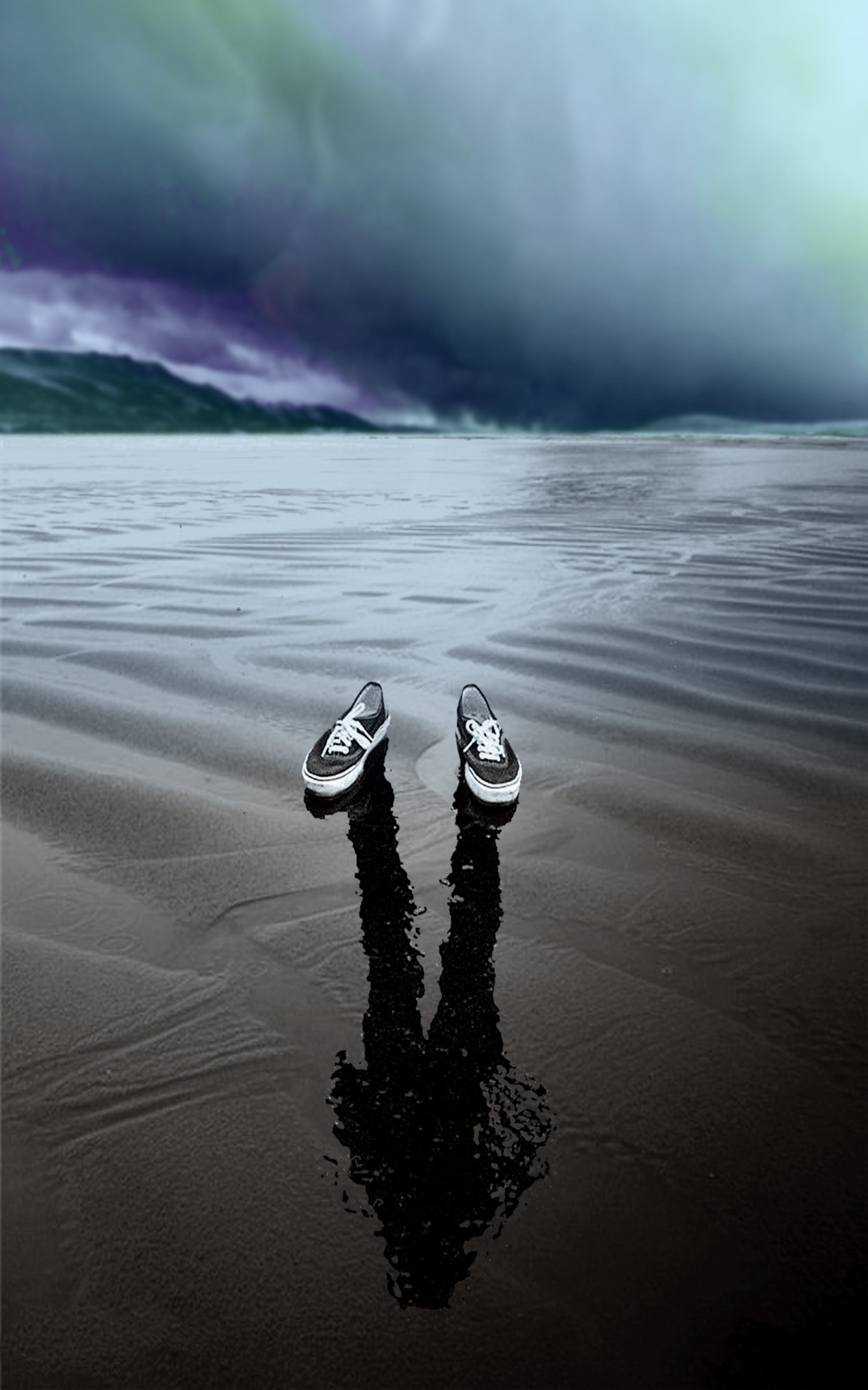 disappeared, nature, no identity, no people, cloud - sky, sky, beauty in nature, scenics - nature, 4K, sea, sneakers, tranquility, white, floating, tranquil scene, Phone HD Wallpaper