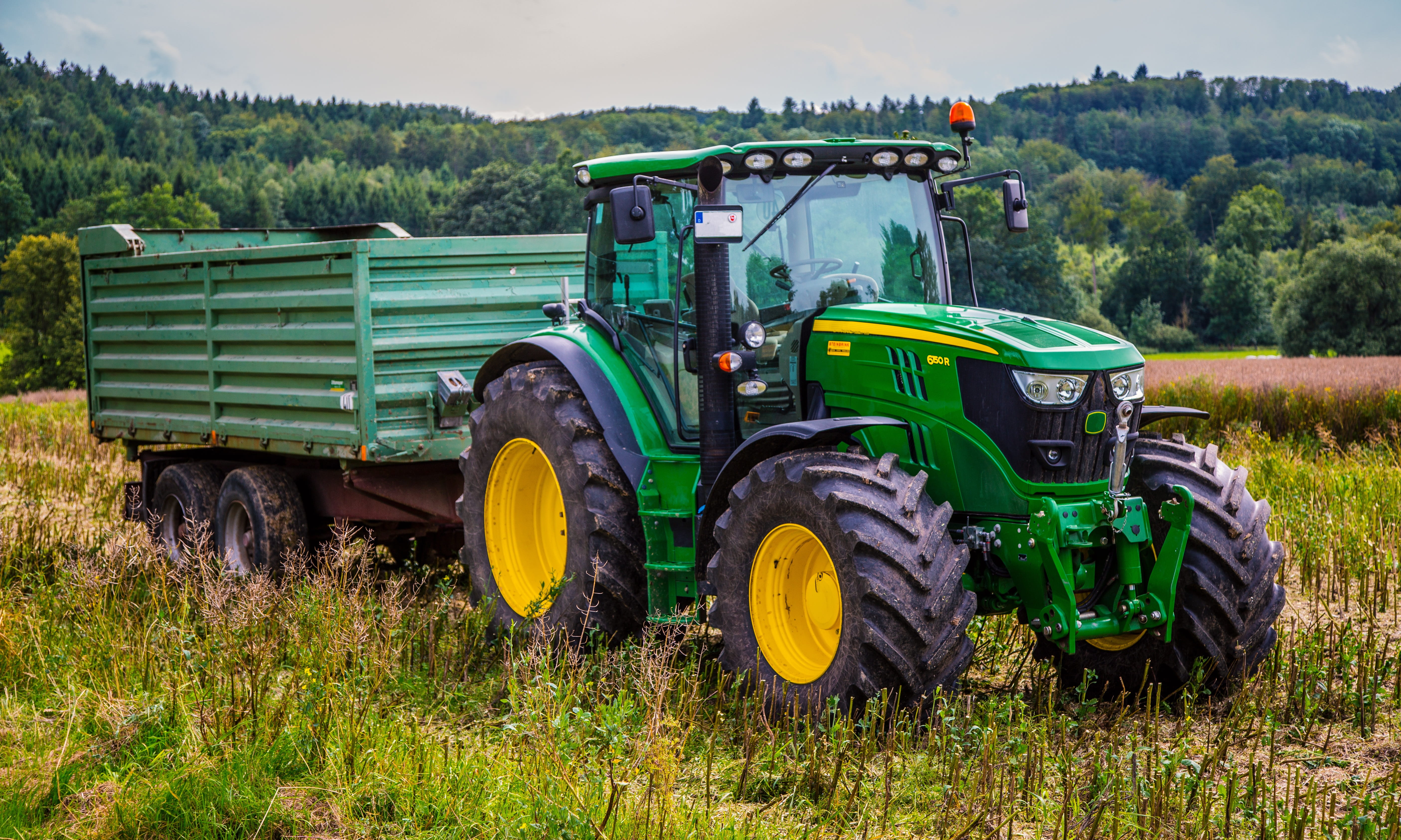 commercial vehicle, machine, agriculture, premium, rural scene, plant, no people, farm, harvest, tractor, wheel, tree, vehicle, rural, force, john deere, HD Wallpaper