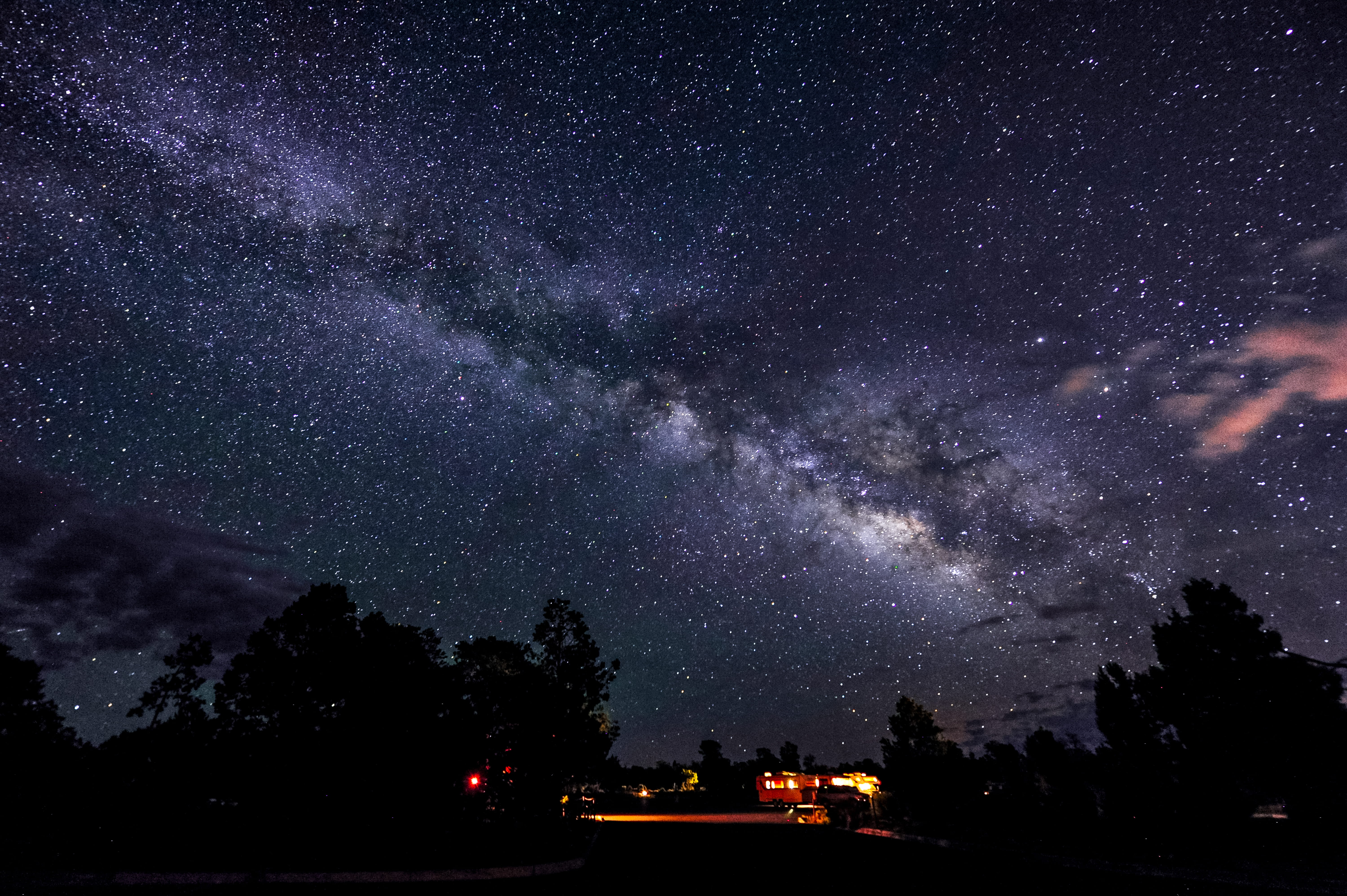 sky, idyllic, star, flare, tree, no people, night, milky way, wild, scenics - nature, tranquil scene, astronomy, dark, infinity, outdoors, 5K, national park, HD Wallpaper
