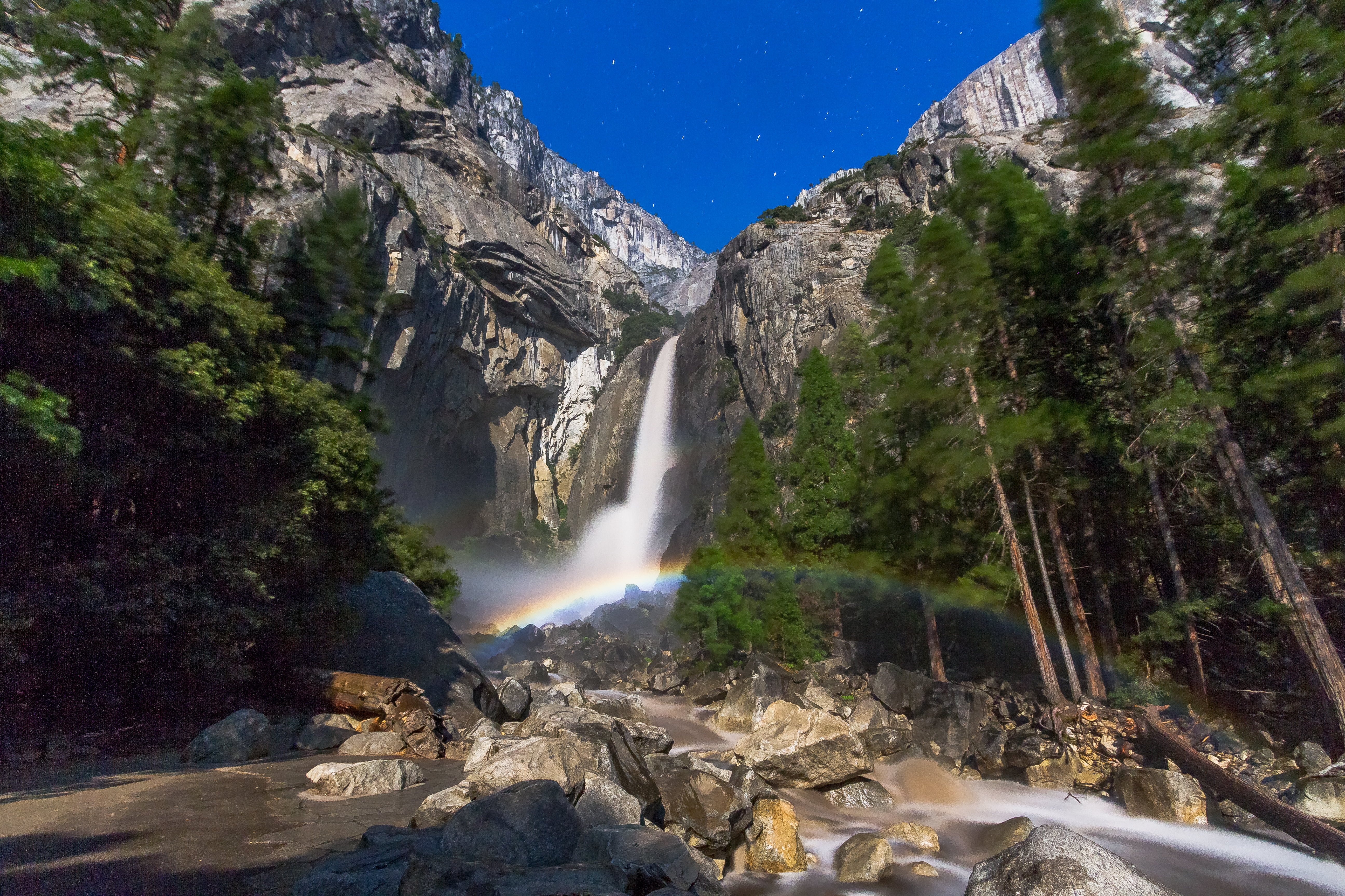 waterfalls, Trips, outdoors, RV, scenics, nature, California, MoonBow, trees, forest, Family, Moon, near, 5K, landscape, river, US, YOSEMITE NATIONAL PARK, HD Wallpaper