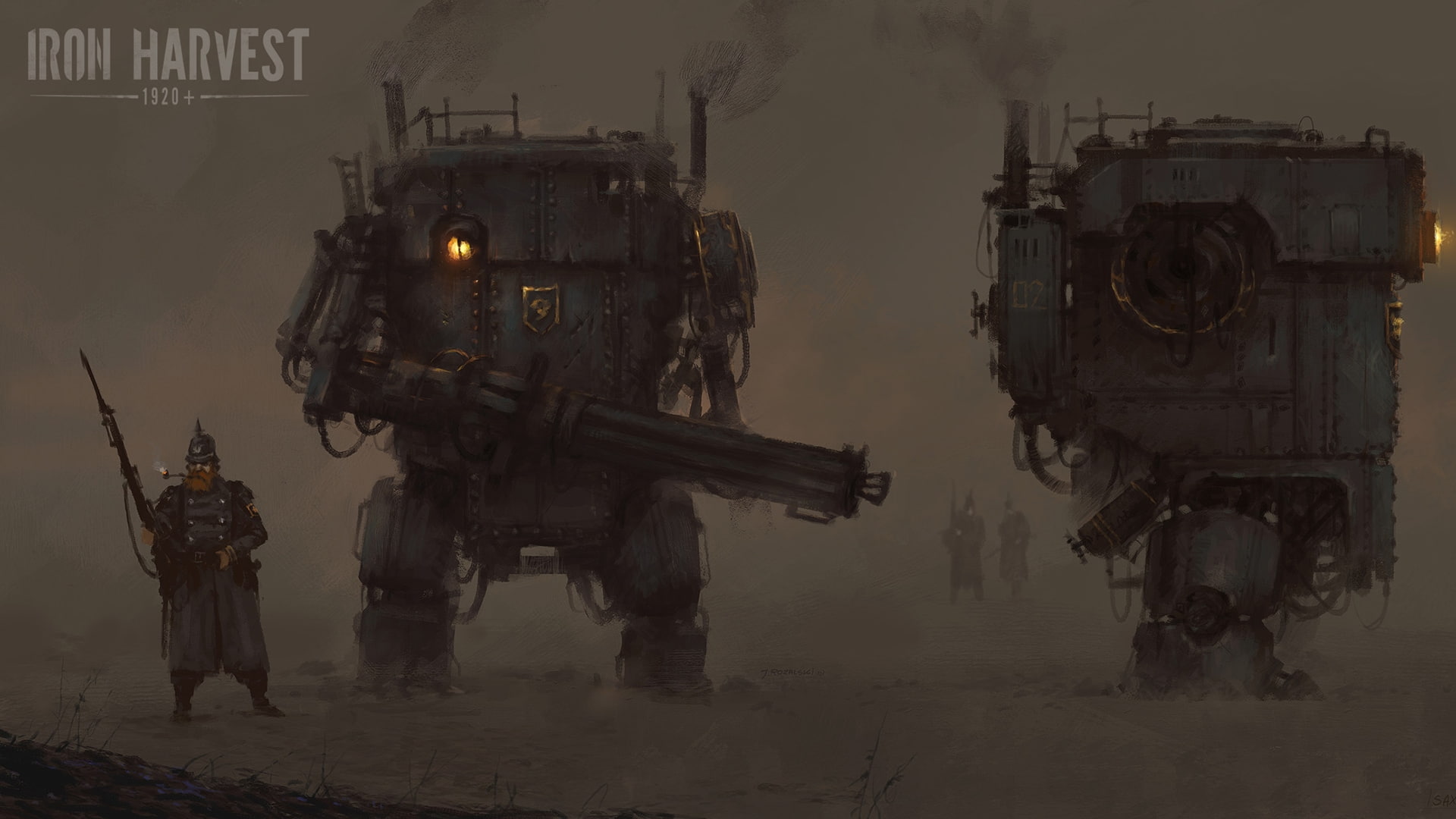 communication, fog, government, no people, architecture, dusk, outdoors, sky, train, land vehicle, soldier, Saxony Empire (Iron Harvest), Iron Harvest, HD Wallpaper