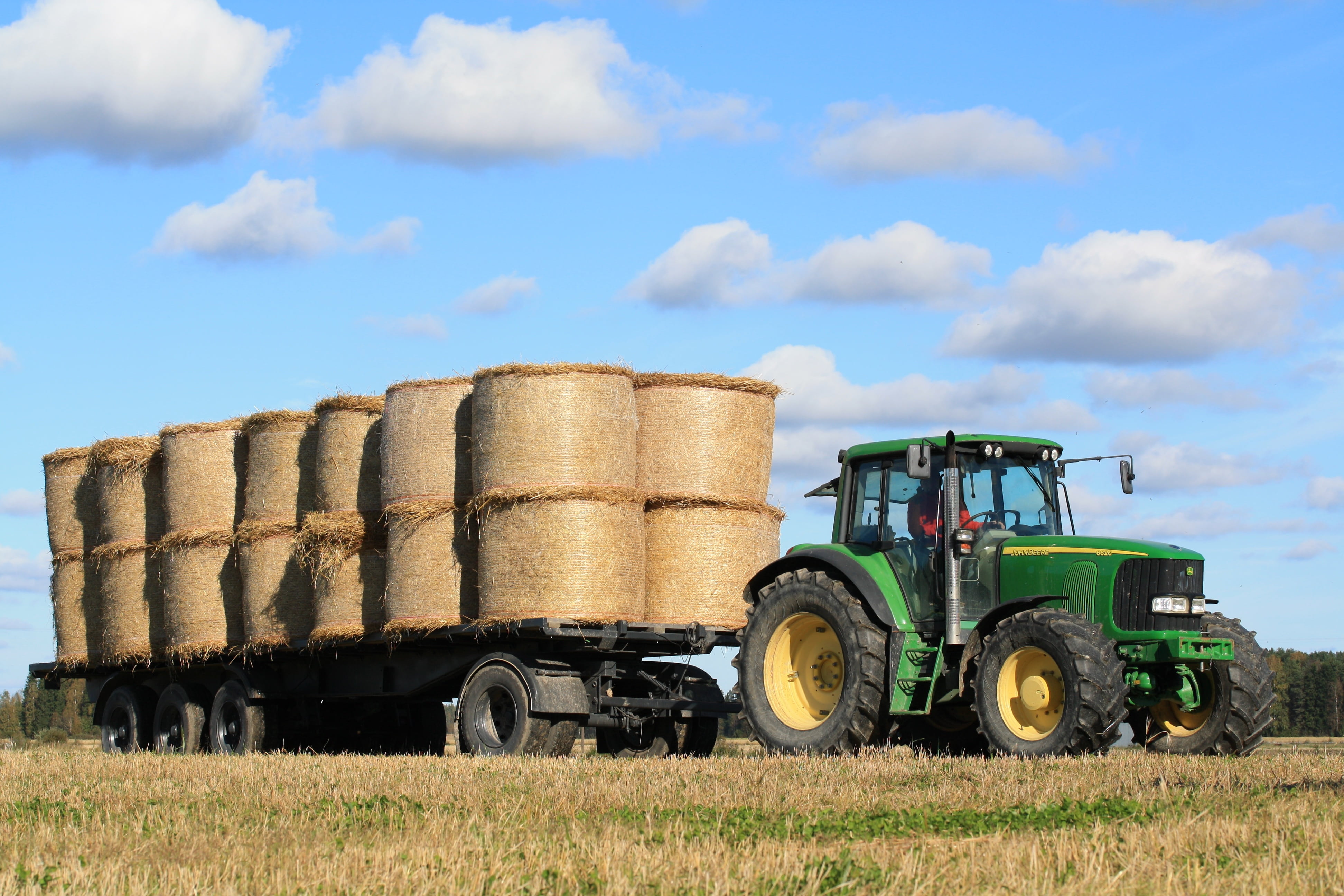 rural Scene, daytime, nature, cloud - sky, hays, land vehicle, field, transportation, john, crop, deere, mode of transportation, machinery, day, taken, HD Wallpaper