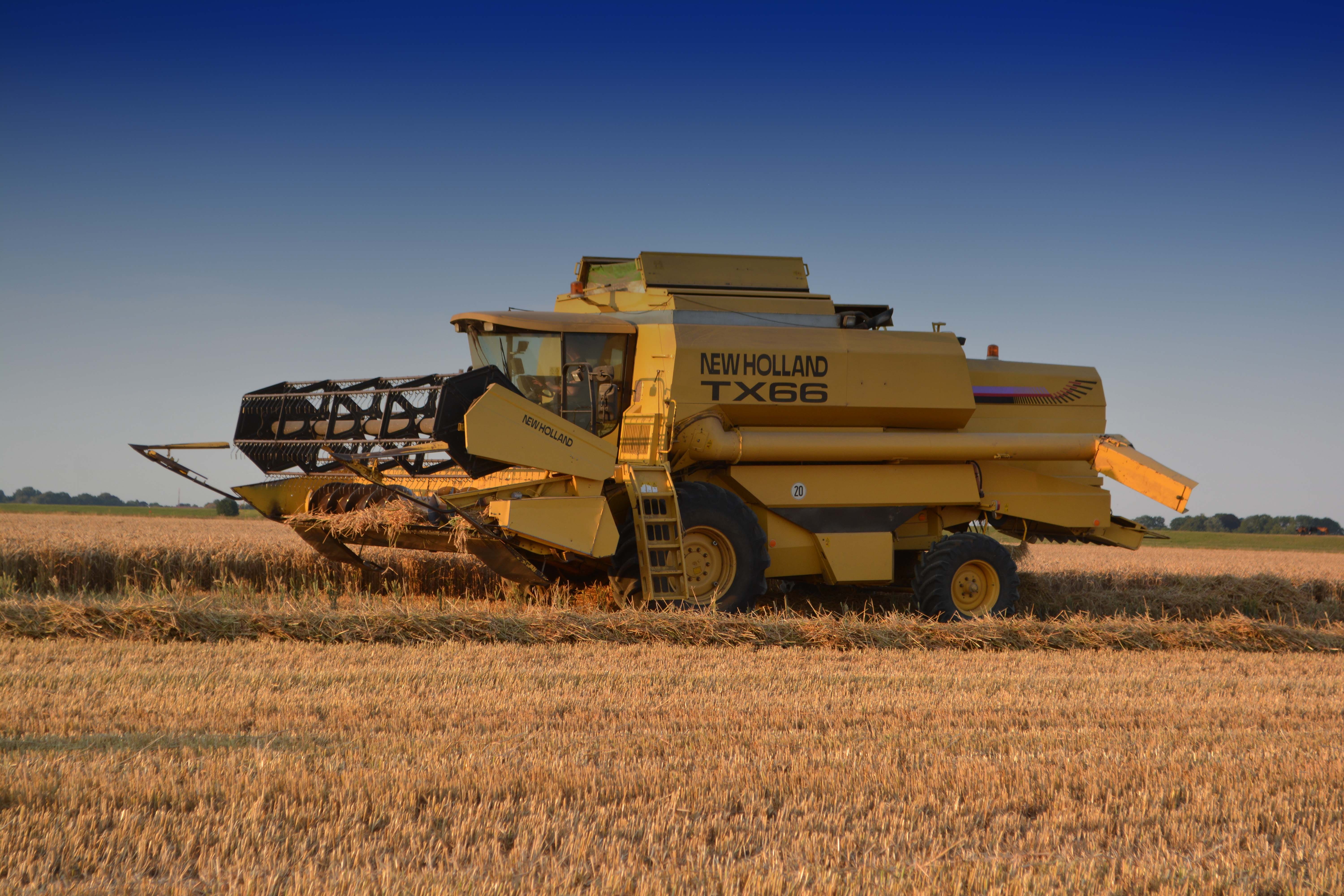 rolling harvest time, no people, harvester, sky, mode of transportation, plant, summer, agricultural machine, field, day, wage operating, machinery, blue, HD Wallpaper
