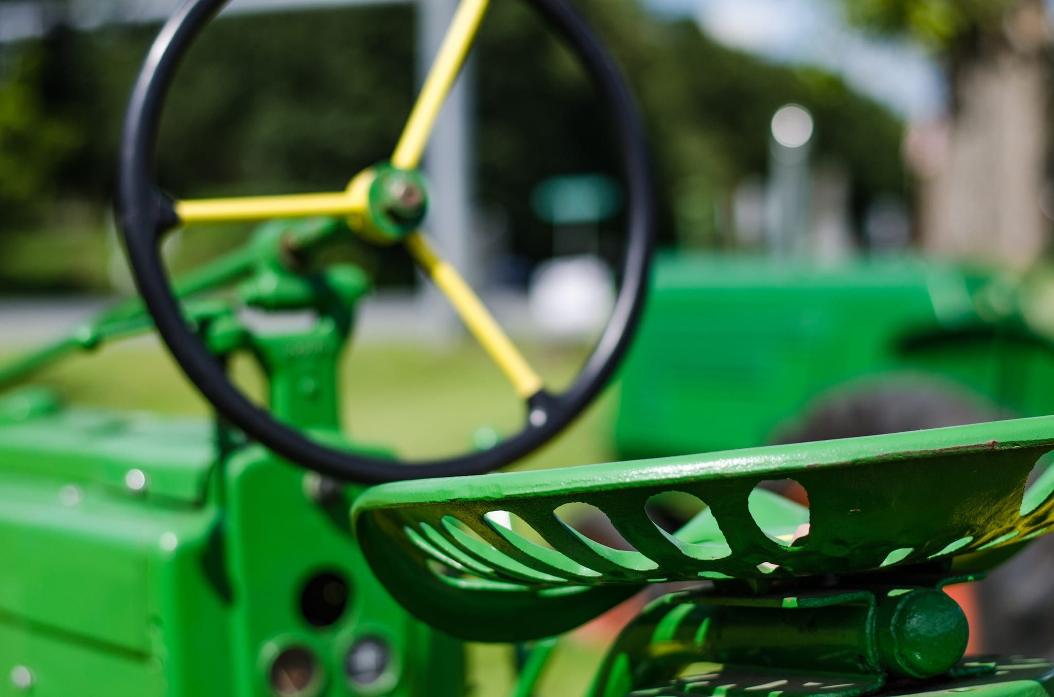 agricultural, handle, agriculture, farm, 1080P, equipment, seat, crop, mode of transportation, outdoors, nature, machinery, dust, day, focus on foreground, HD Wallpaper