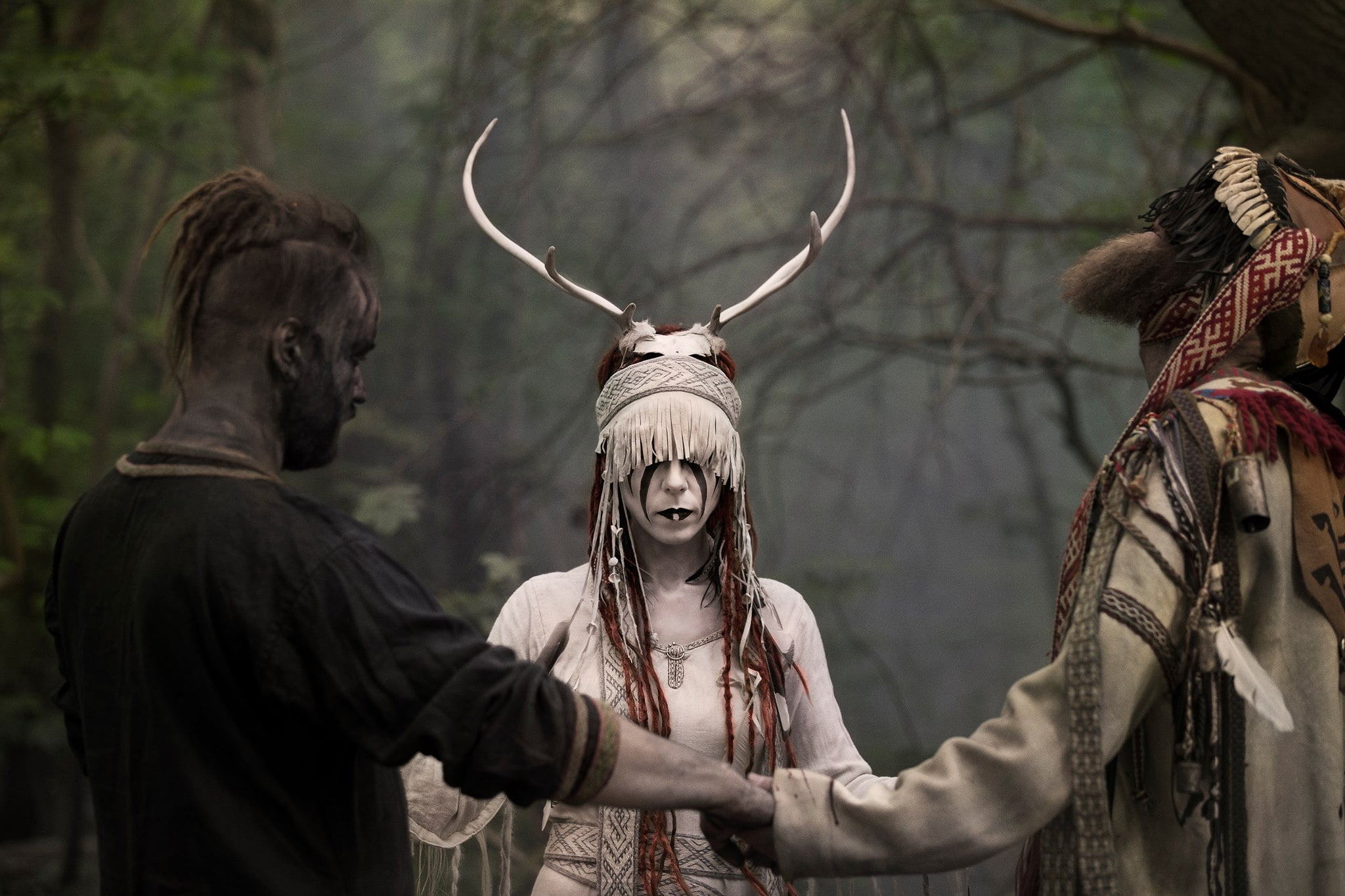headdress, folk metal, Heilung, Kai Uwe Faust, Maria Franz, norse, Heilung Band, Christopher Juul, 1080P, forest, folk music, HD Wallpaper