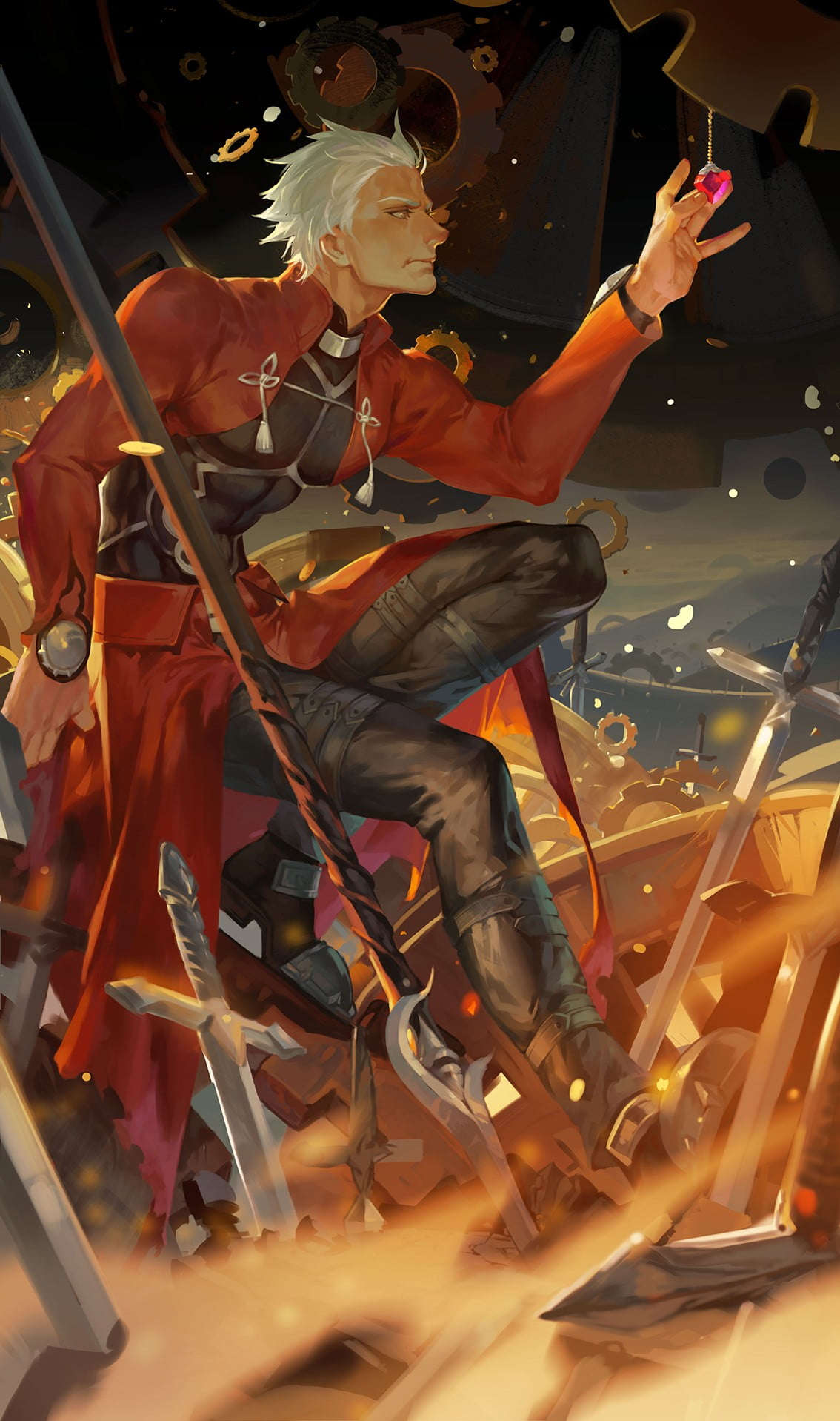performance, white, male, musician, anime, men, Archer (Fate/Stay Night), 720P, artwork, lifestyles, people, activity, stage - performance space, performing arts event, Phone HD Wallpaper