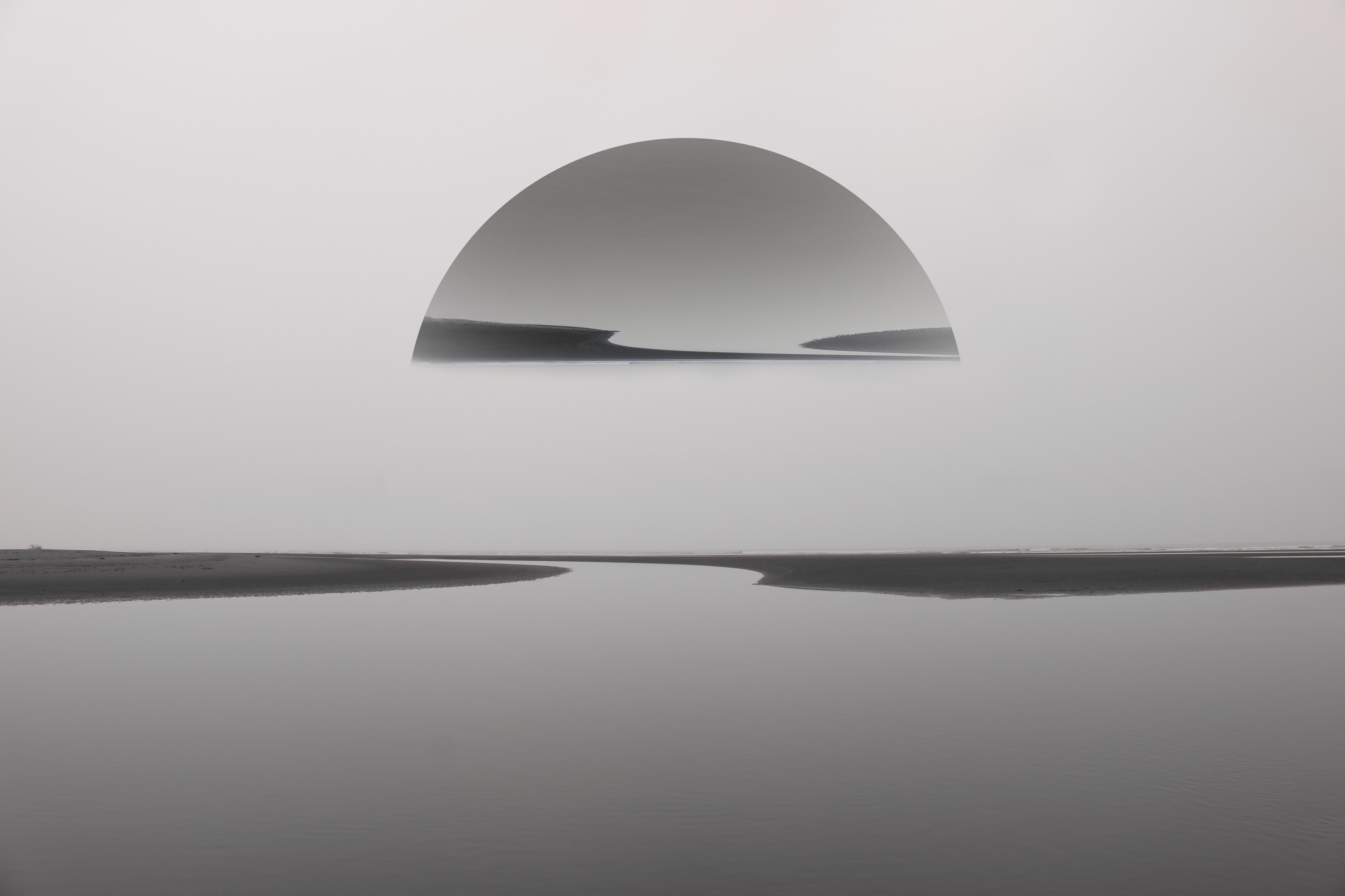 reflection, day, outdoors, 5K, gray, minimalism, water, architecture, minimalist, hd, 4k, no people, standing water, sunset, sky, nature, built structure, HD Wallpaper