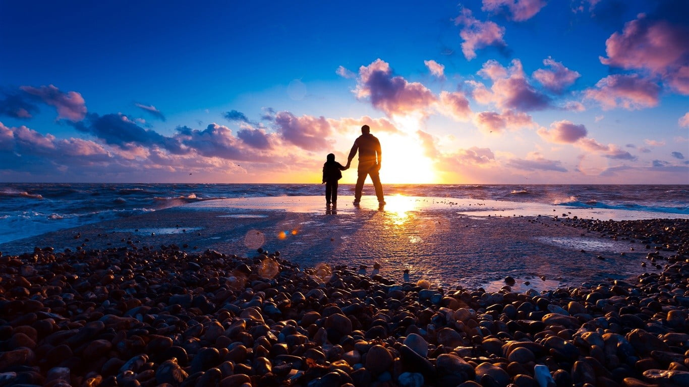 pebble, scenics - nature, horizon, water, cloud - sky, nimbus, nature, positive emotion, horizon over water, beauty in nature, land, real people, men, sunset, HD Wallpaper