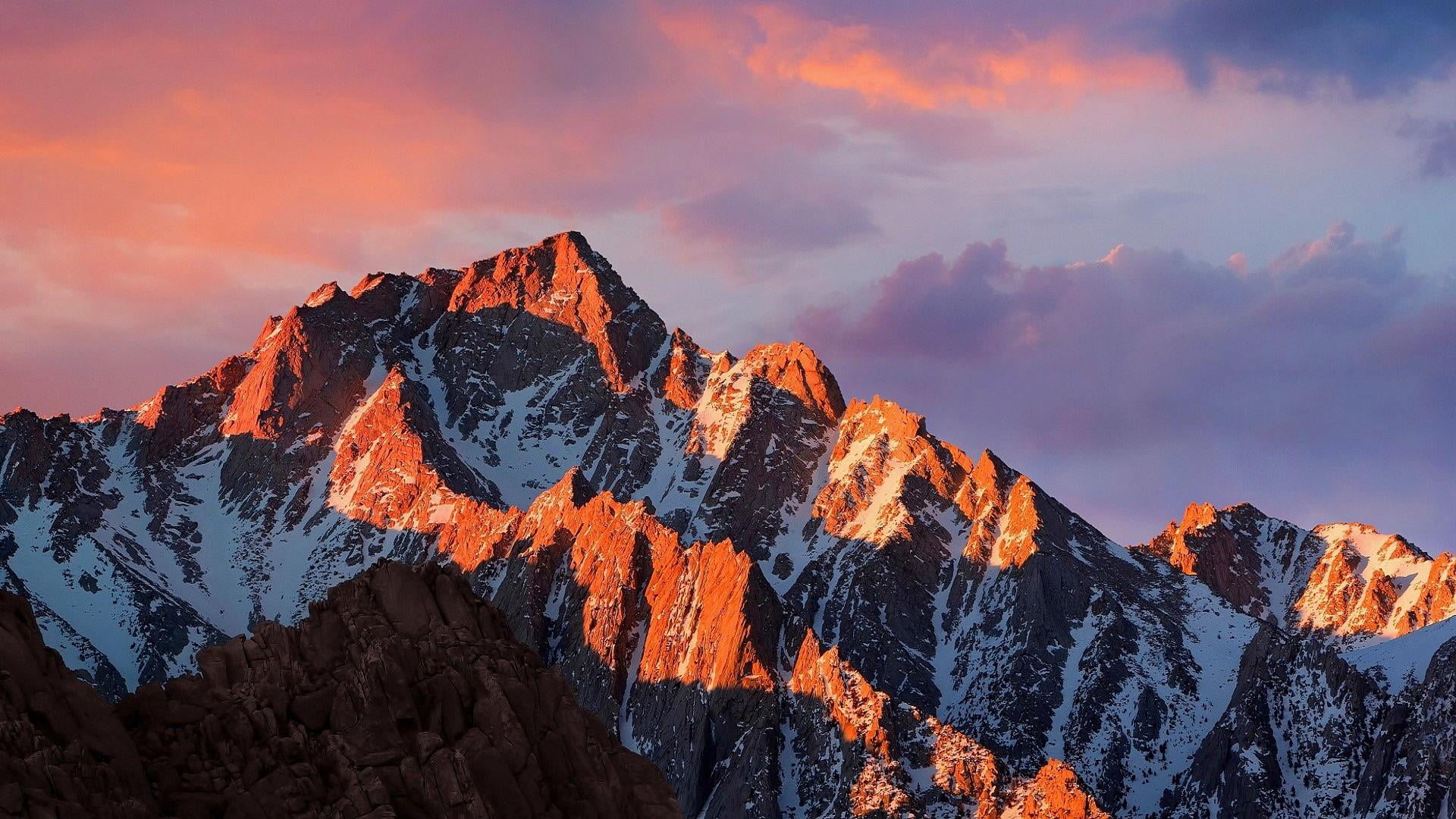 mountain range, 1080P, environment, snow, nature, dramatic sky, sky, snowcapped mountain, outdoors, mountains, sunset, travel destinations, sun, mountain peak, HD Wallpaper