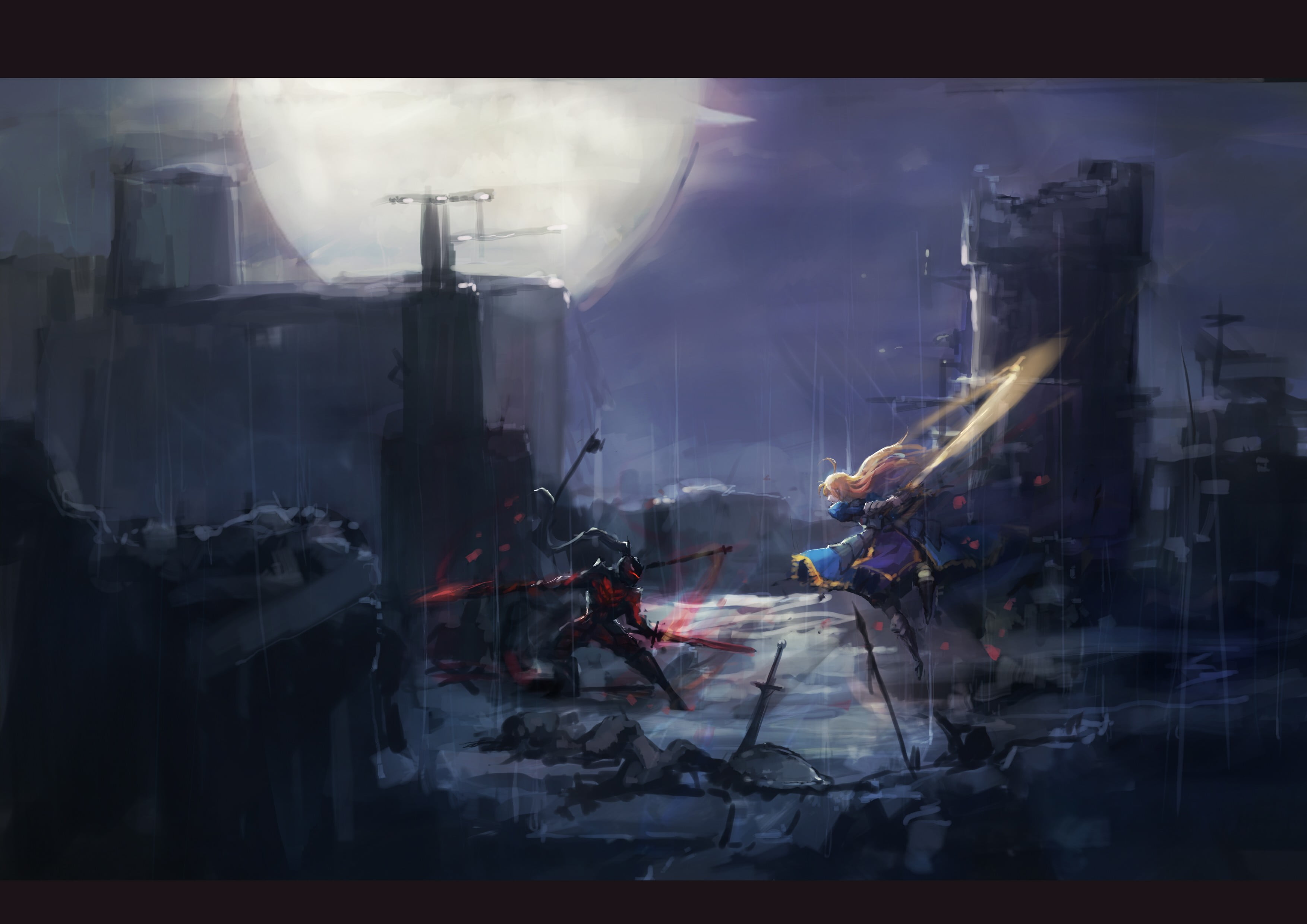 outdoors, smoke - Physical Structure, chaos, black Color, occupation, building exterior, city, backgrounds, Moon, built structure, spear, nature, dark, HD Wallpaper